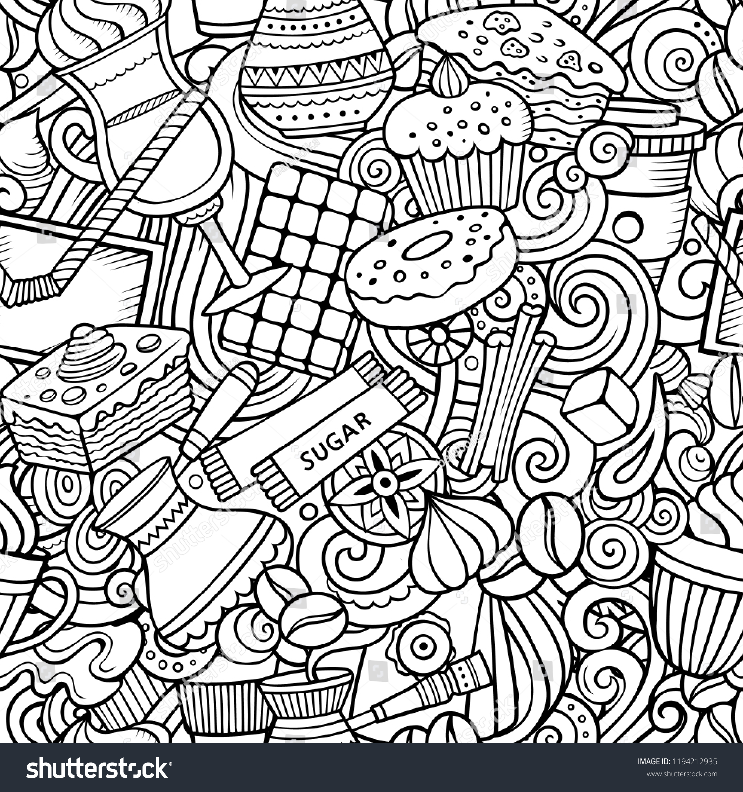 Cartoon Cute Doodles Hand Drawn Coffee Stock Vector (Royalty Free ...