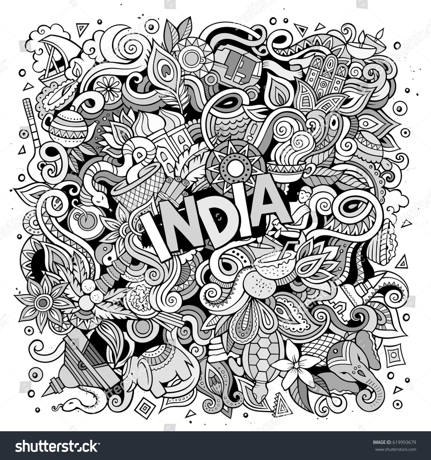 Cartoon Cute Doodles Hand Drawn India Stock Vector Royalty Free