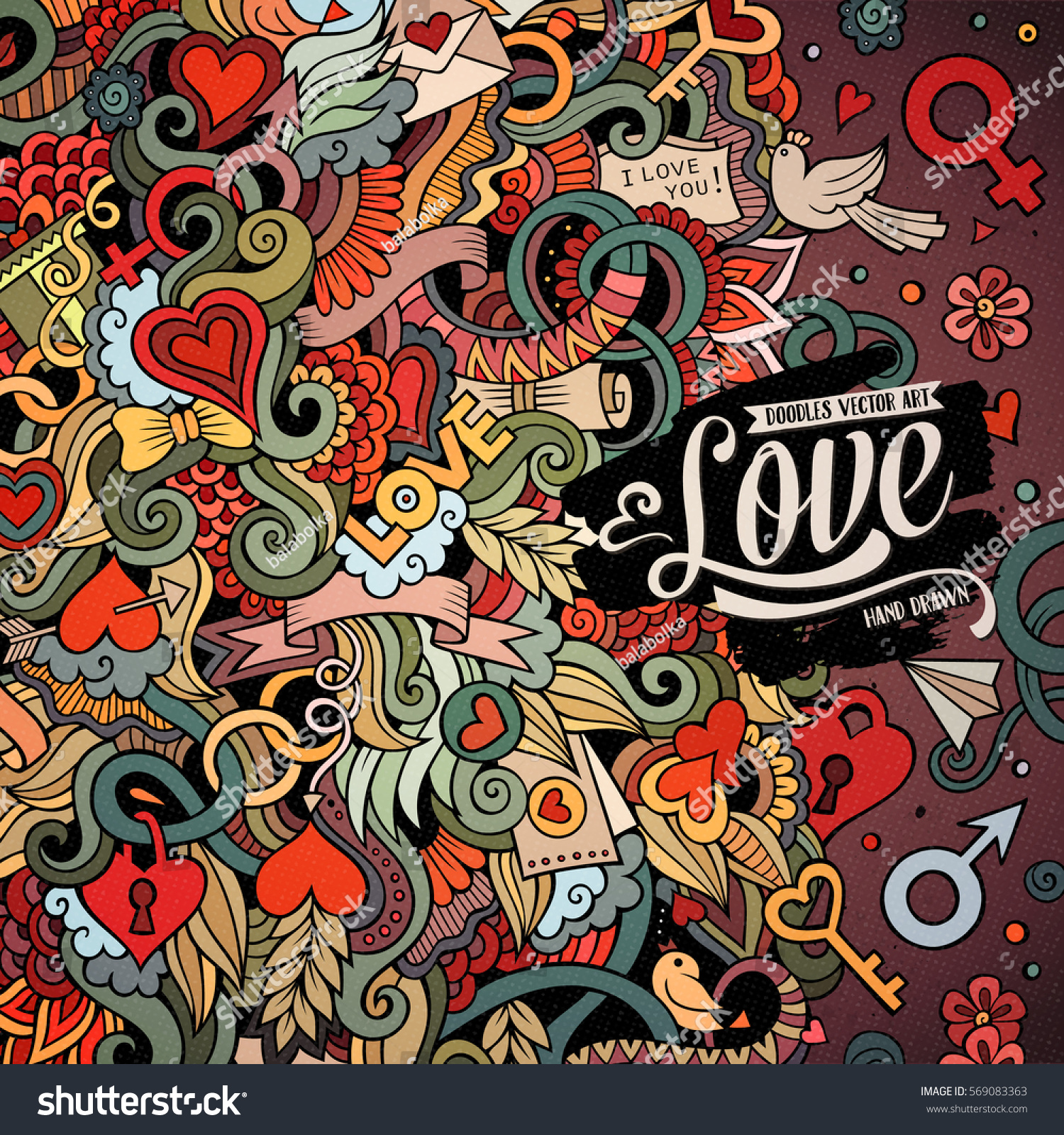 Cartoon Cute Doodles Hand Drawn Valentines Day Frame Design Colorful Detailed With Lots Of