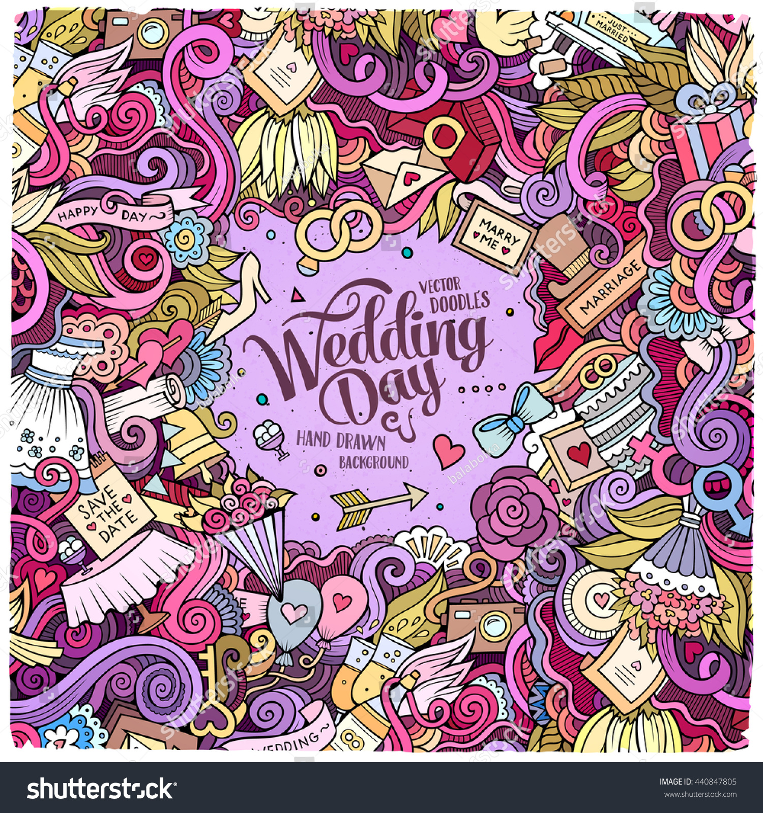 Cartoon Cute Doodles Hand Drawn Wedding Stock Vector Royalty Free