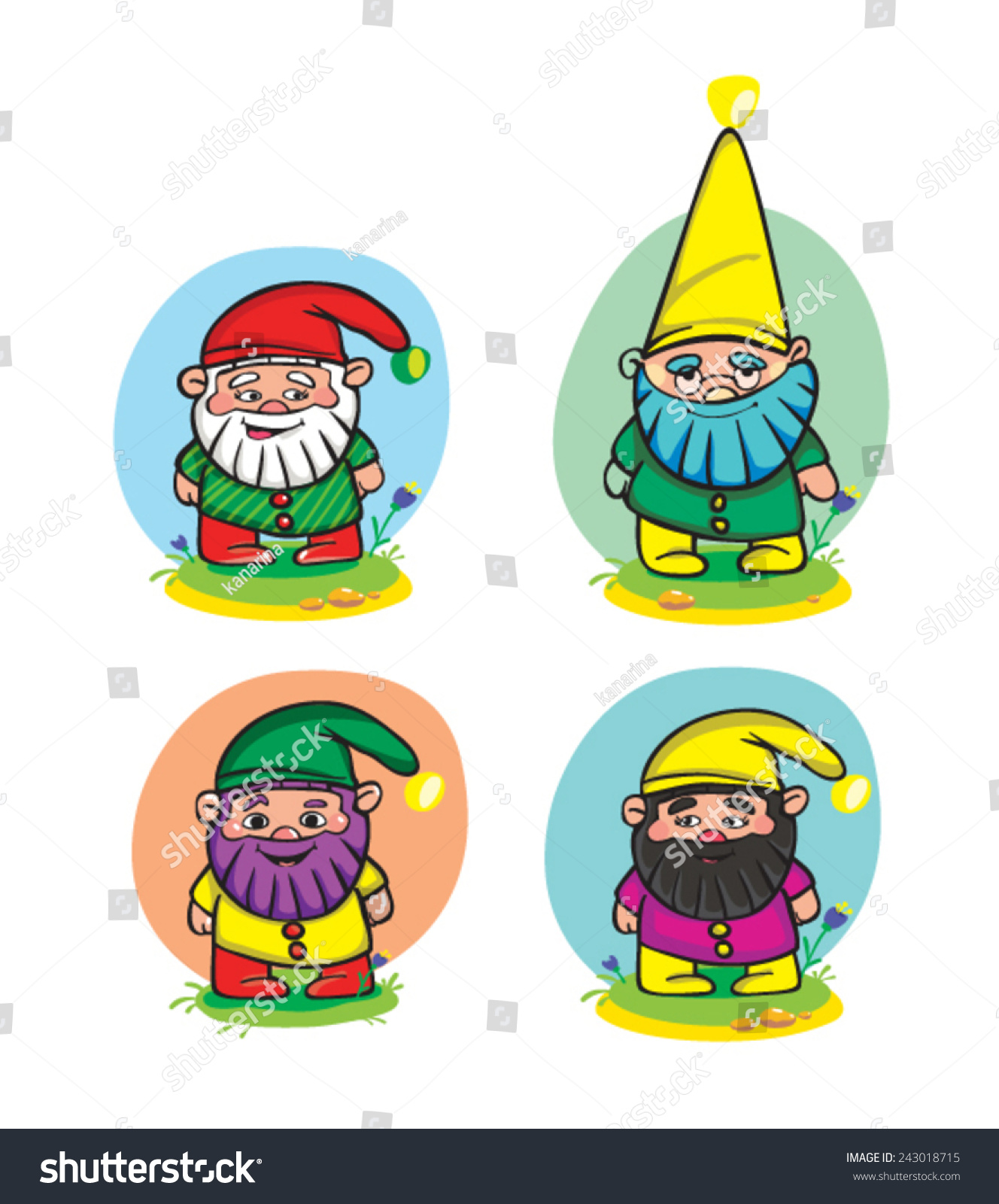 Cartoon Cute Dwarves Standing On The Background Color Strips Stock ...