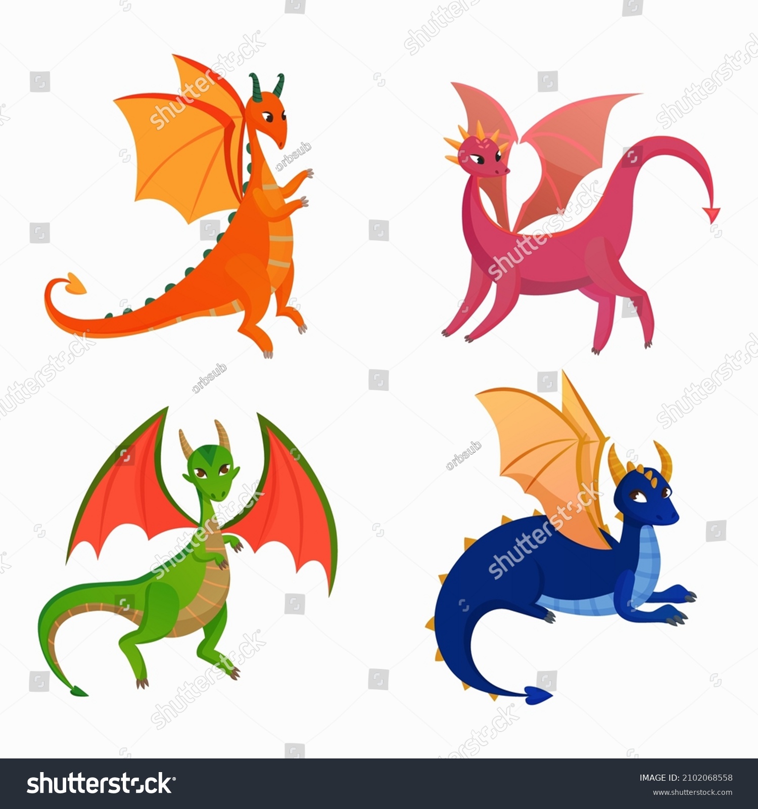 Cartoon Cute Fairy Dragons Monsters Stock Vector (Royalty Free ...