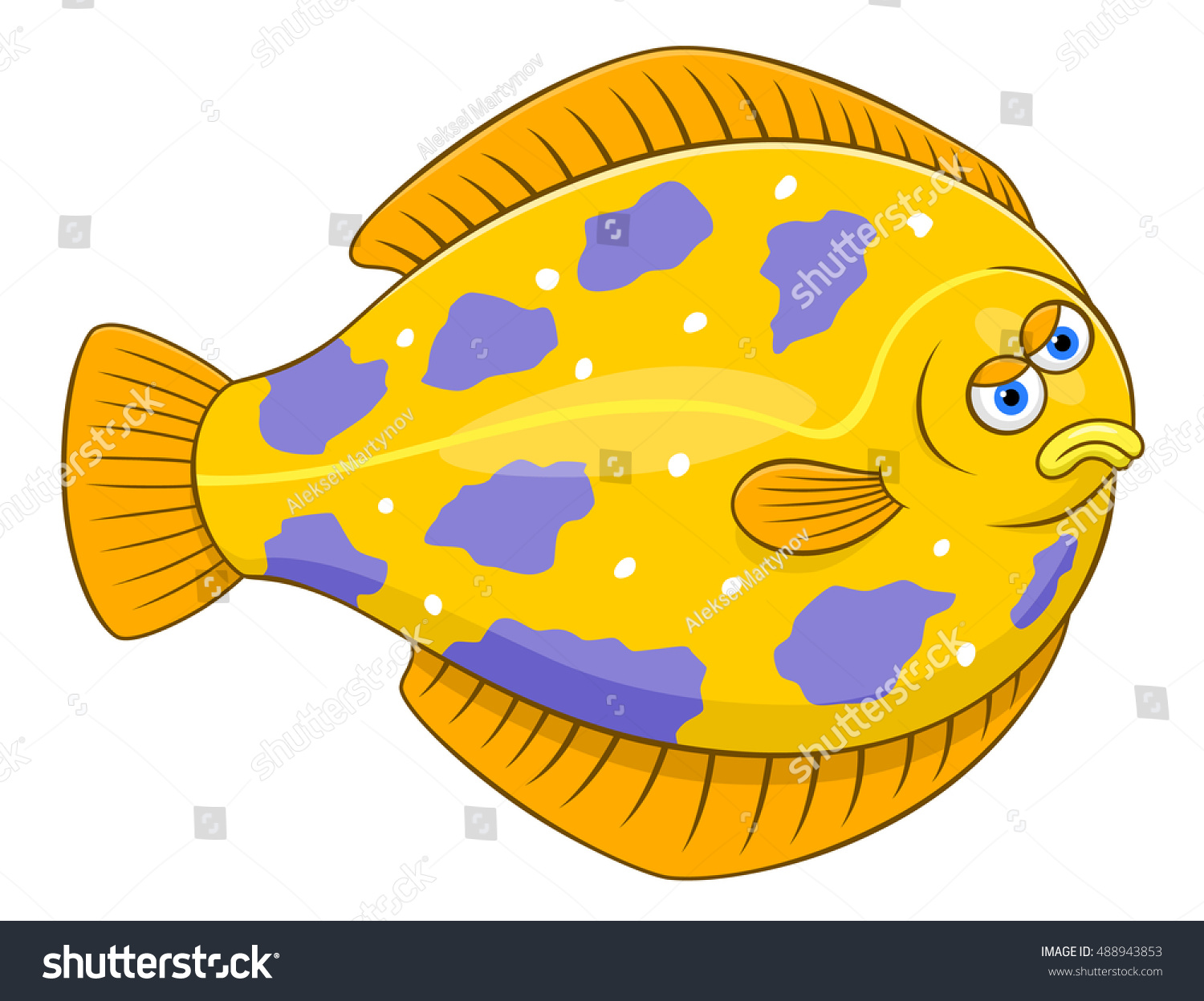 Cartoon Cute Flounder Stock Vector 488943853 - Shutterstock