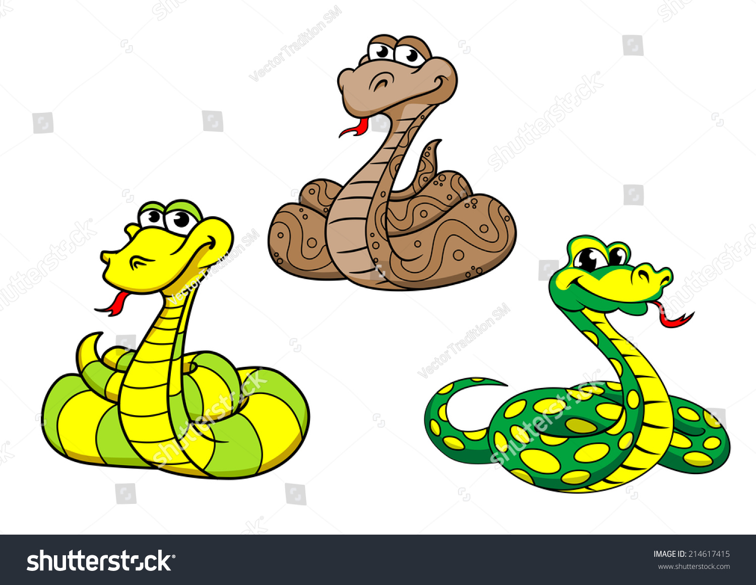 Cartoon Cute Funny Snake Characters Set Stock Vector 214617415 ...