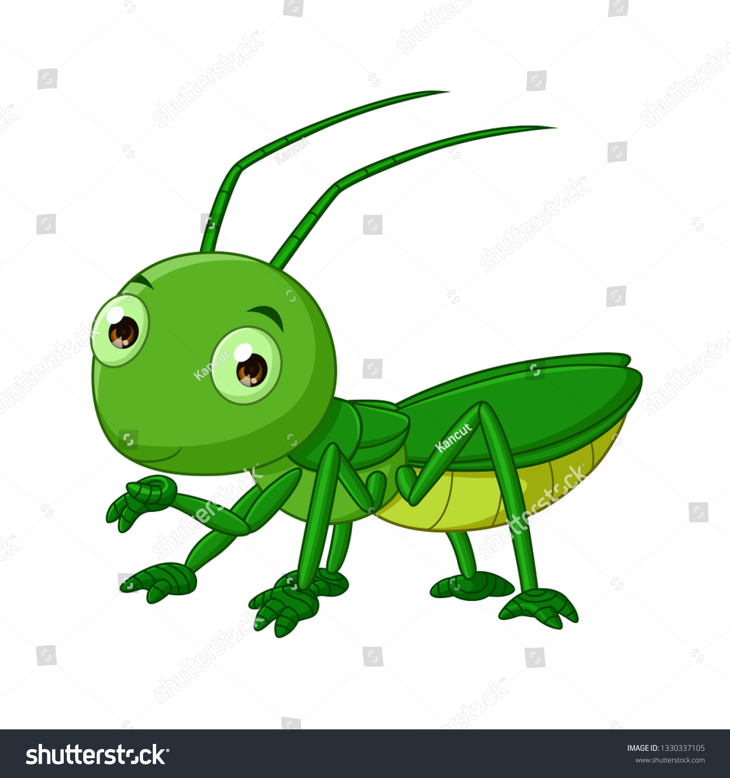 Cartoon Cute Grasshopper Isolated On White Stock Vector (Royalty Free ...