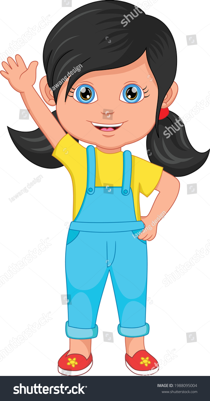 Cartoon Cute Little Girl Waving Stock Vector (Royalty Free) 1988095004 ...