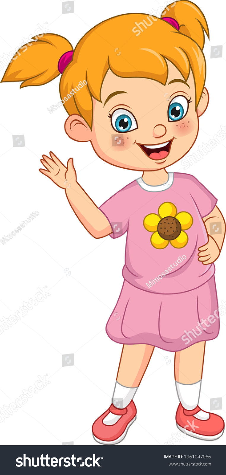 Cartoon Cute Little Girl Waving Hand Stock Vector (Royalty Free ...