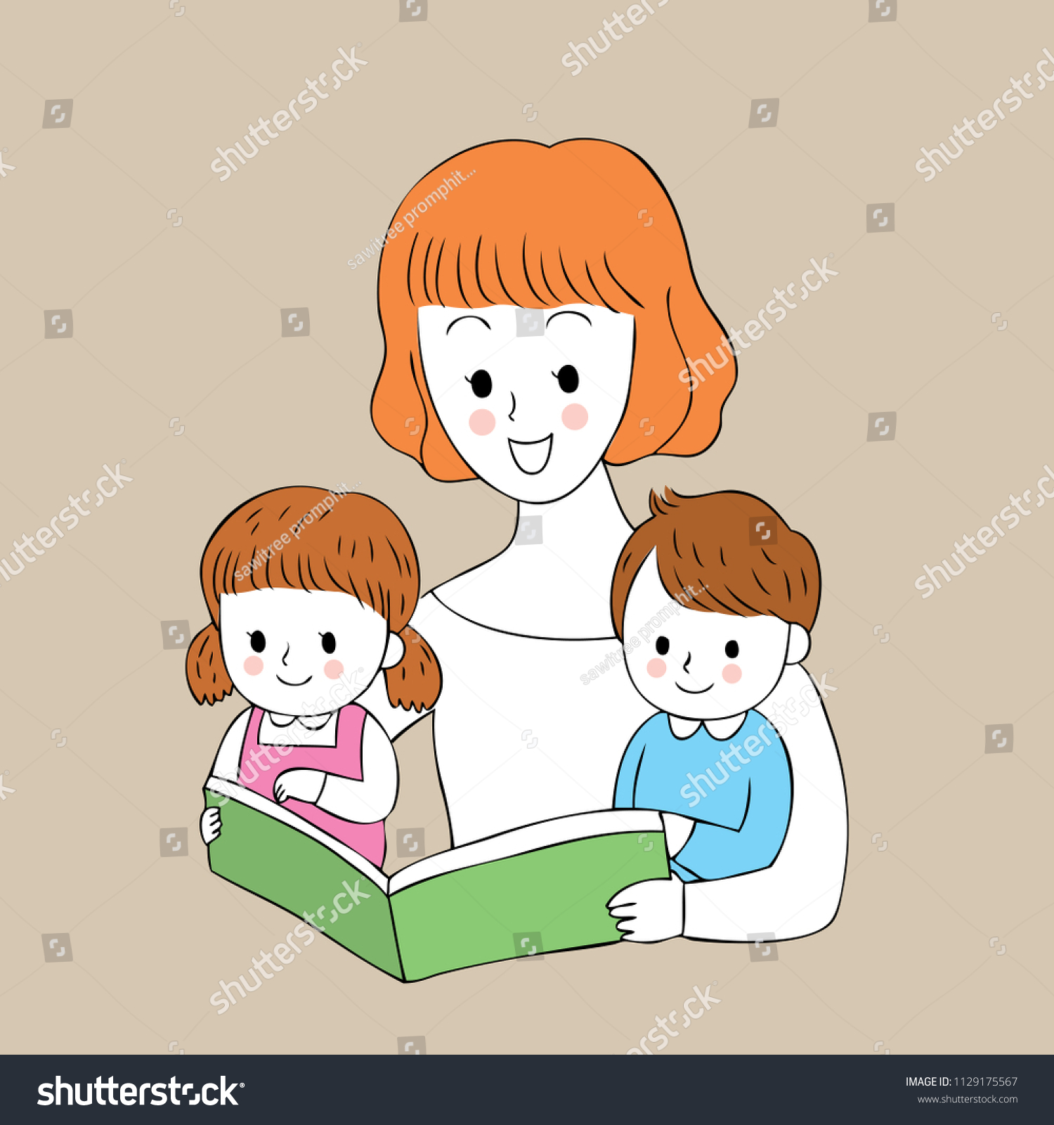 mom reading book to child cartoon