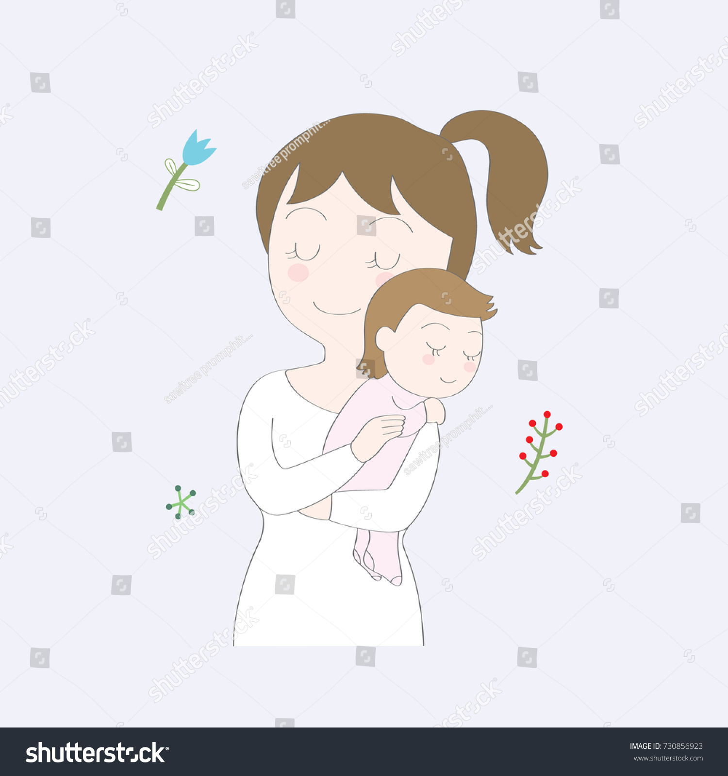 Cartoon Cute Mom Taking Her Daughter Stock Vector Royalty Free 730856923