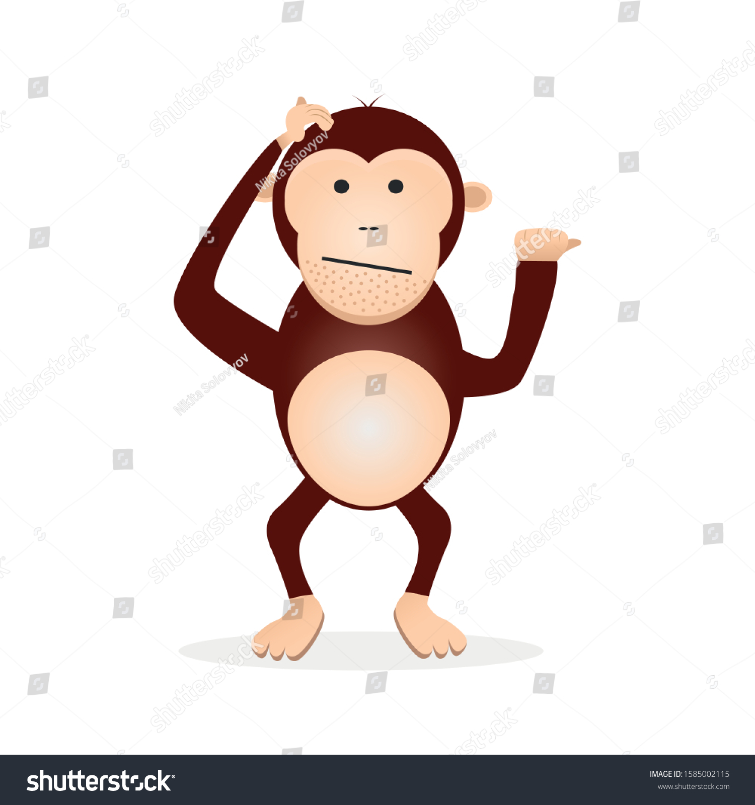 Cartoon Cute Monkey Scratches His Head Stock Vector (Royalty Free ...