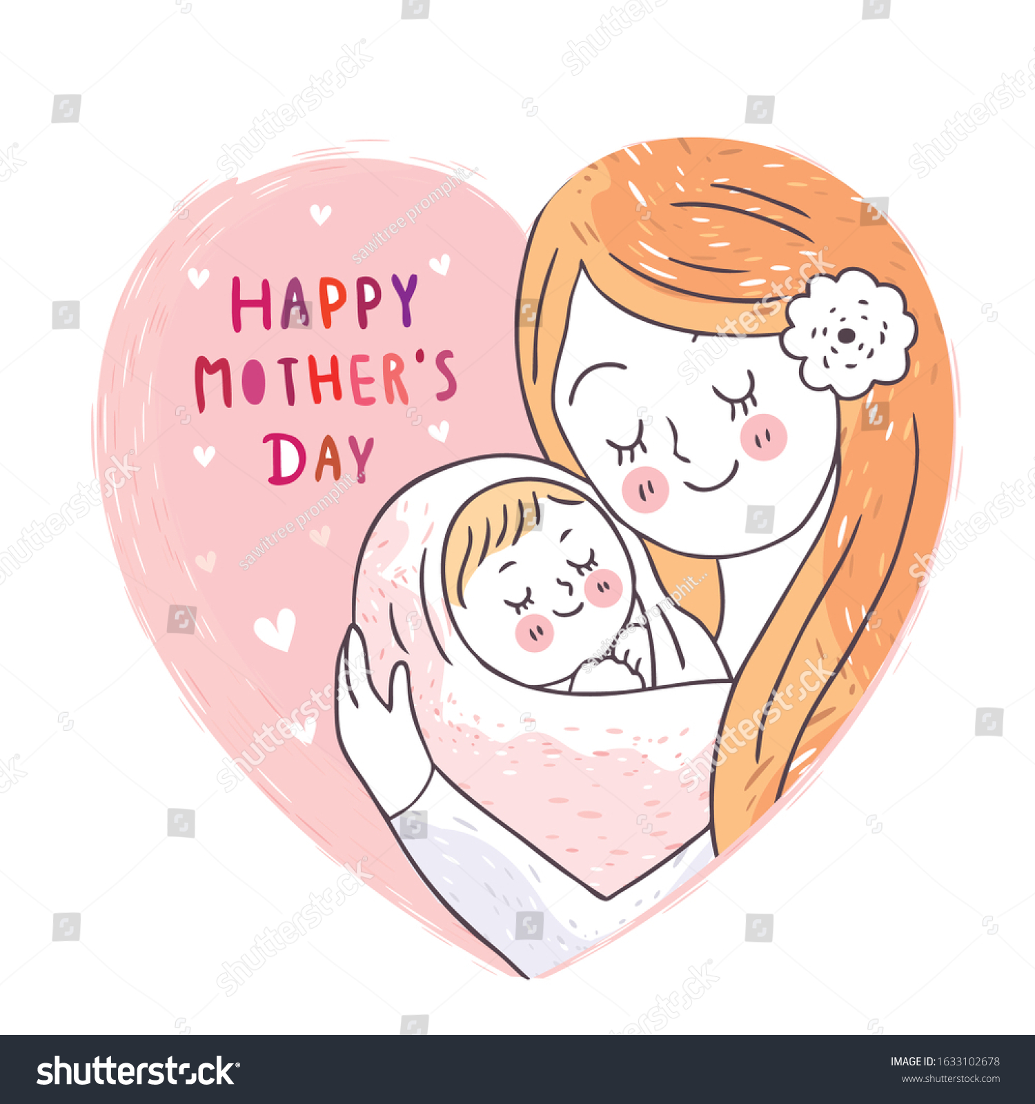 Cartoon Cute Mother Hugging Baby Heart Stock Vector (Royalty Free ...