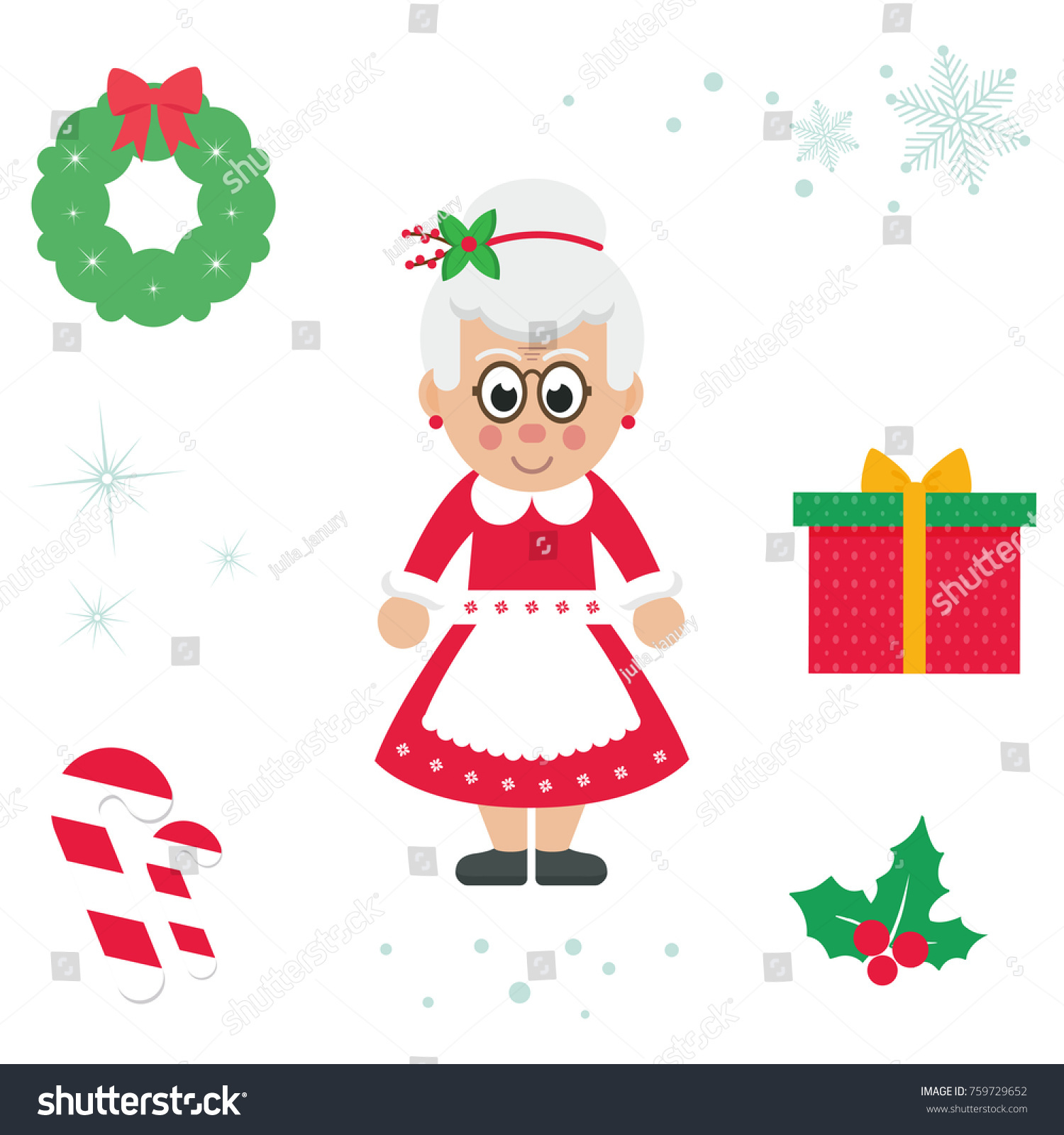 Cartoon Cute Mrs Santa Vector Christmas Stock Vector Royalty Free 759729652 Shutterstock