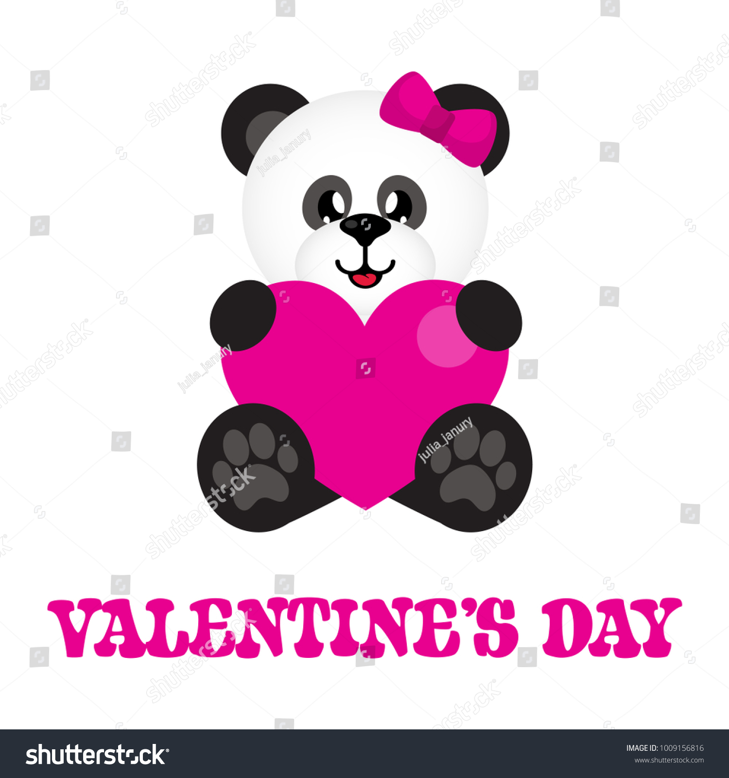 Cartoon Cute Panda Girl Heart Sitting Vetor Stock Livre De Direitos 1009156816 