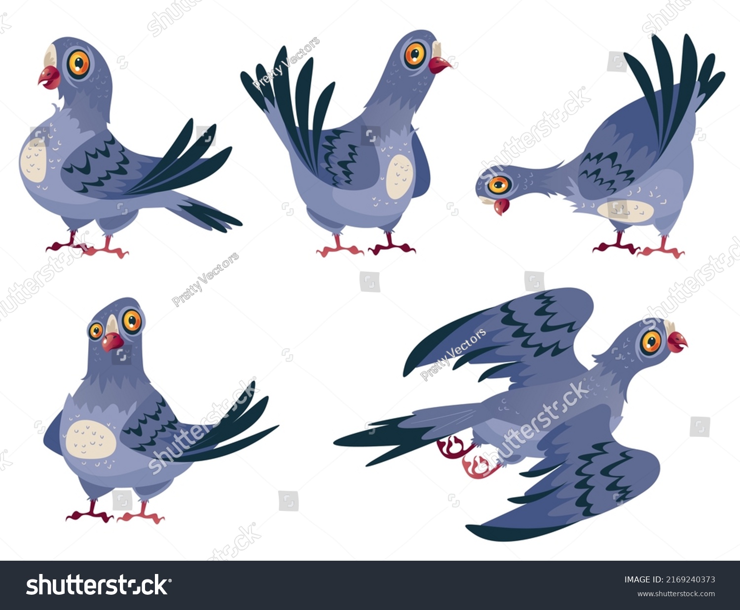 Cartoon Cute Pigeon Character Different Pose Stock Vector (royalty Free 