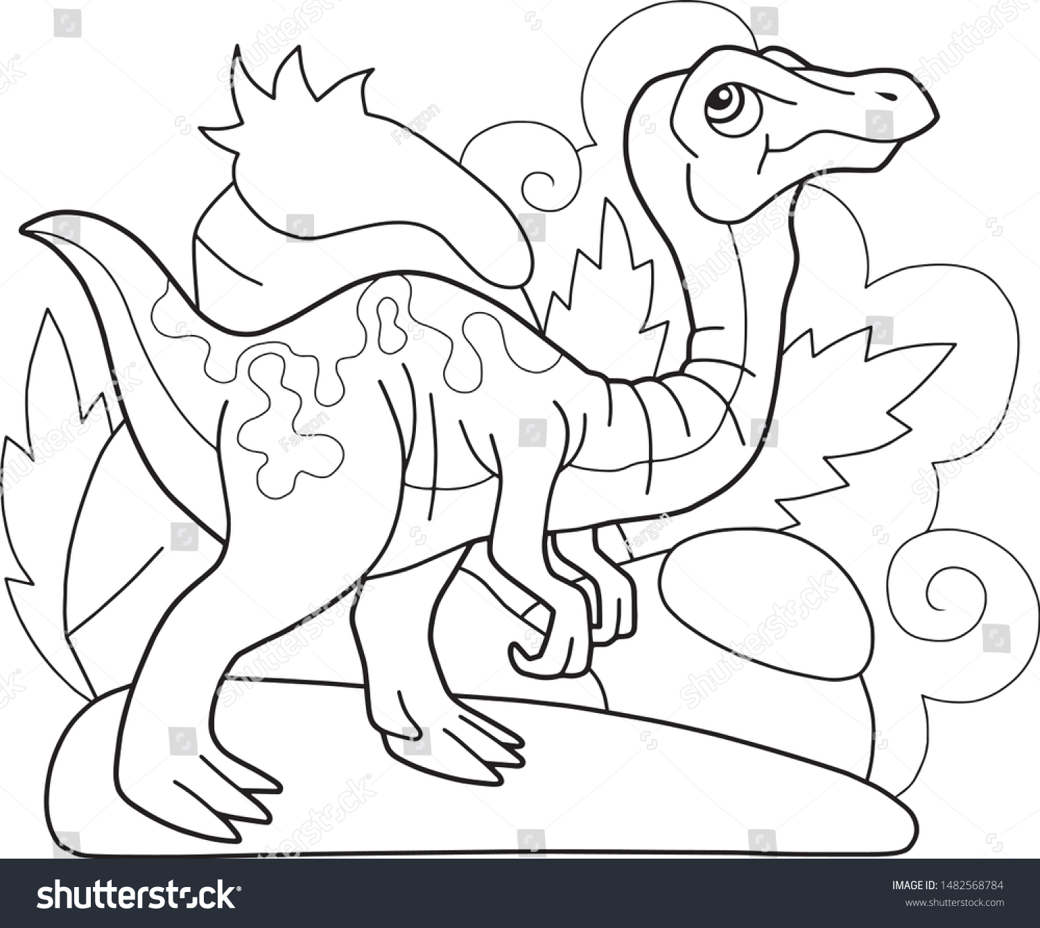 Cartoon Cute Prehistoric Dinosaur Gallimimus Coloring Stock Vector