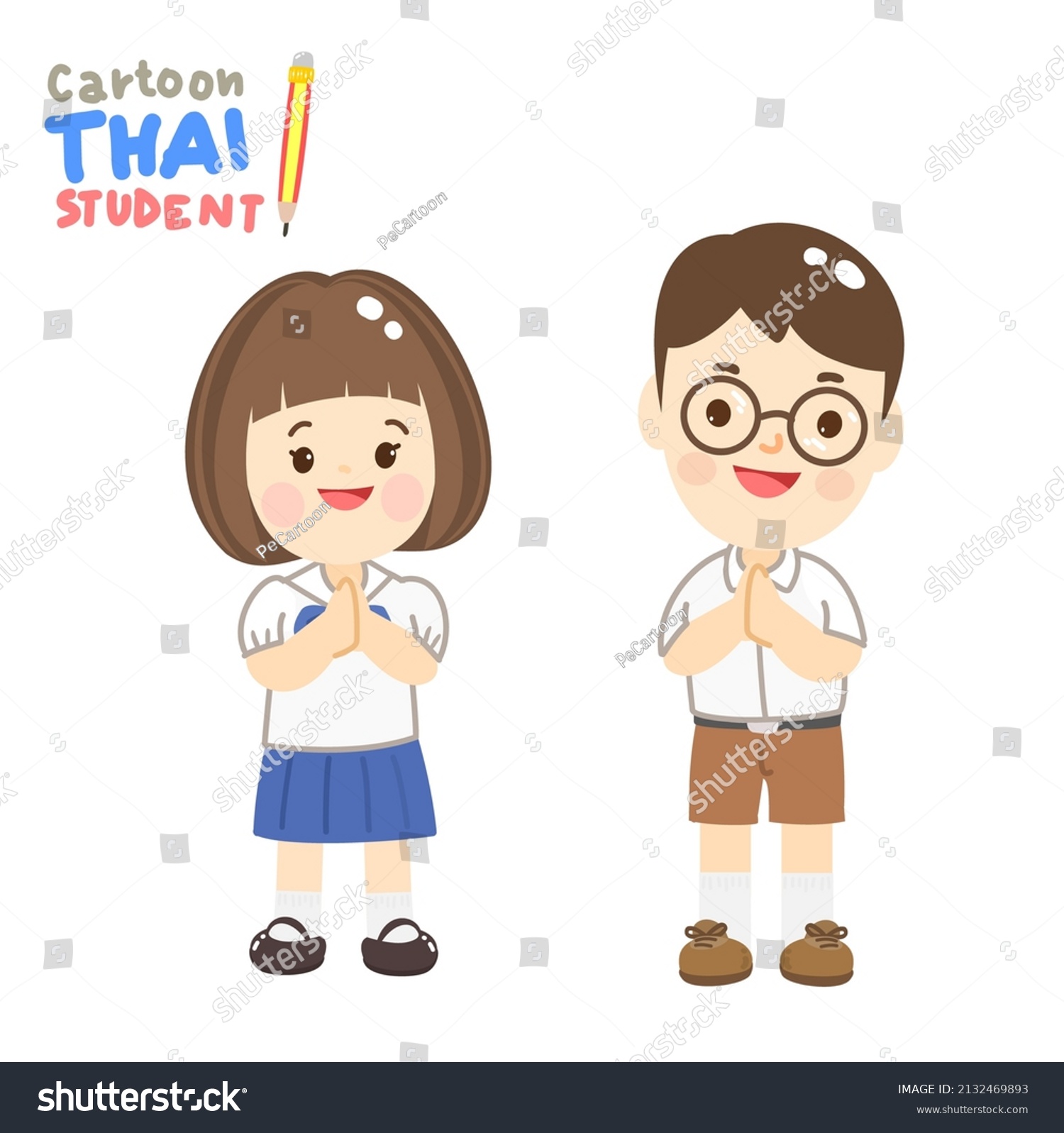 Cartoon Cute Thai Students Character Stock Vector (Royalty Free ...