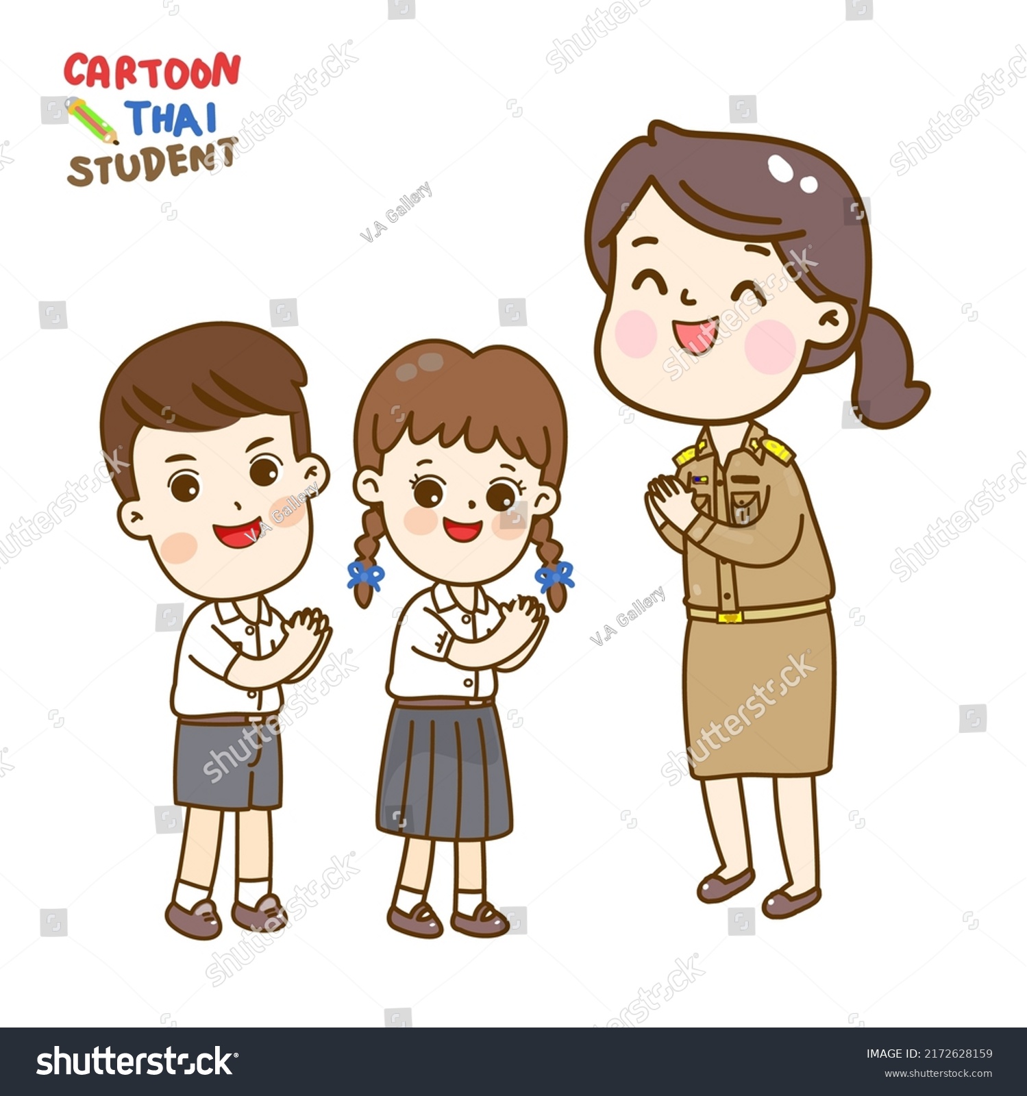 Cartoon Cute Thai Students Character Stock Vector (Royalty Free ...