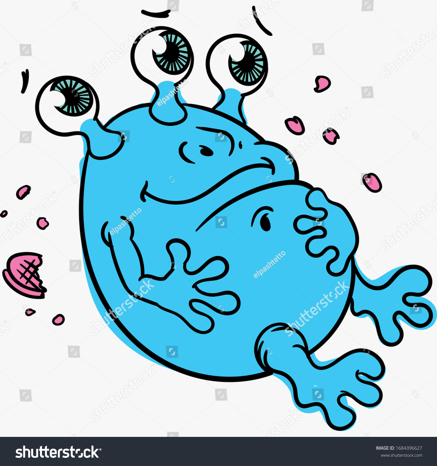 SVG of cartoon, cute three-eyed blue alien glutton, isolated on a white background, icon svg