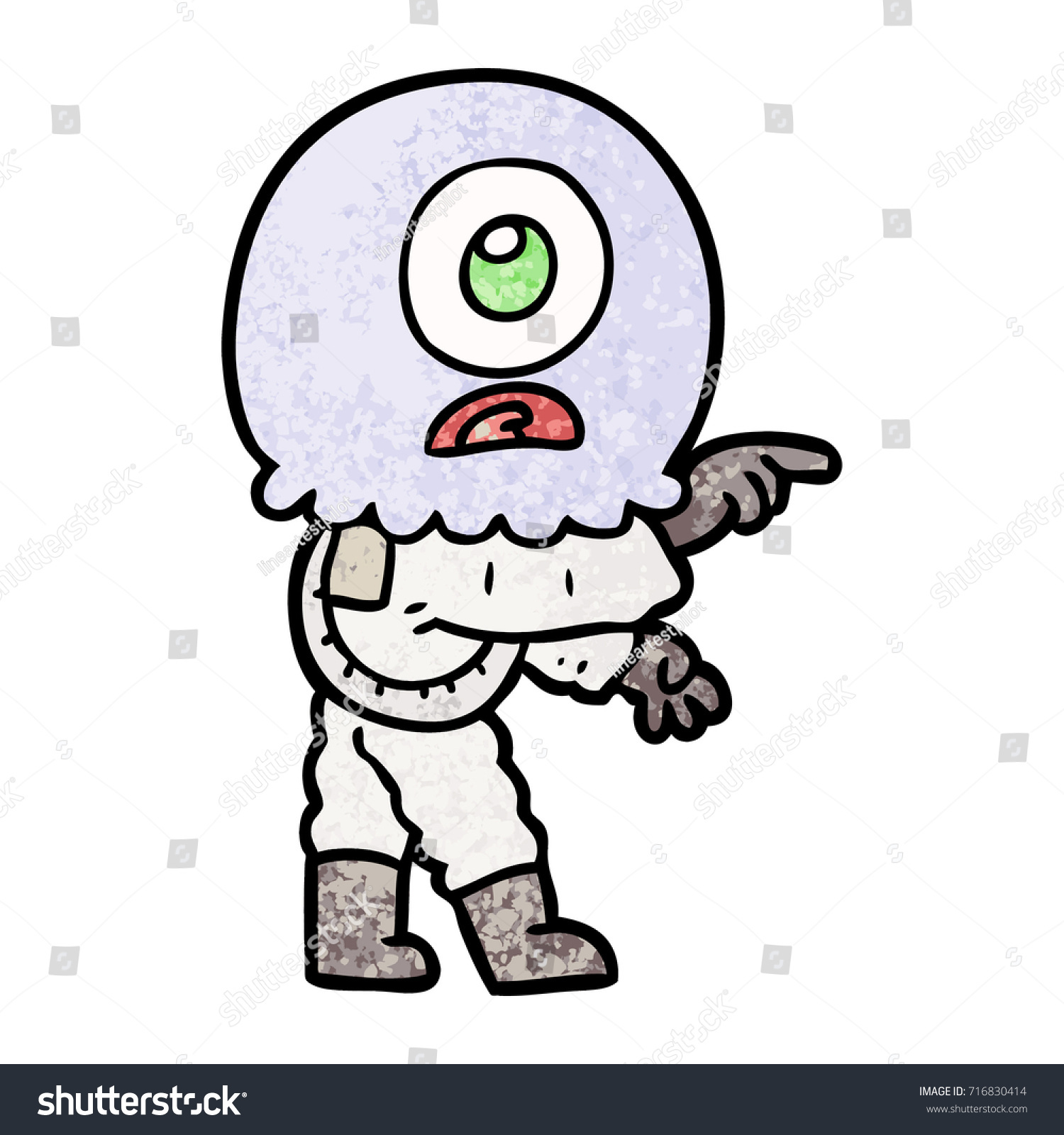 Cartoon Cyclops Alien Spaceman Pointing Stock Vector Royalty Free