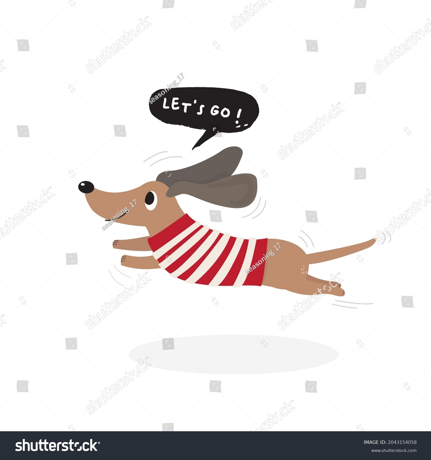SVG of Cartoon dachshunds on white background,Cartoon happy dachshund,Flat vector illustration for prints, clothing, packaging and postcards, cute dog
 svg