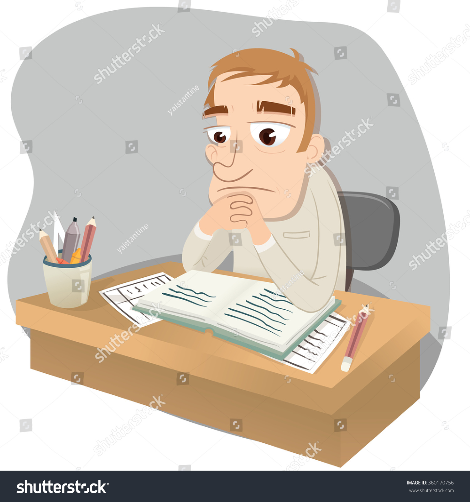 Cartoon Depressed Man On Working Desk Stock Vector (royalty Free 