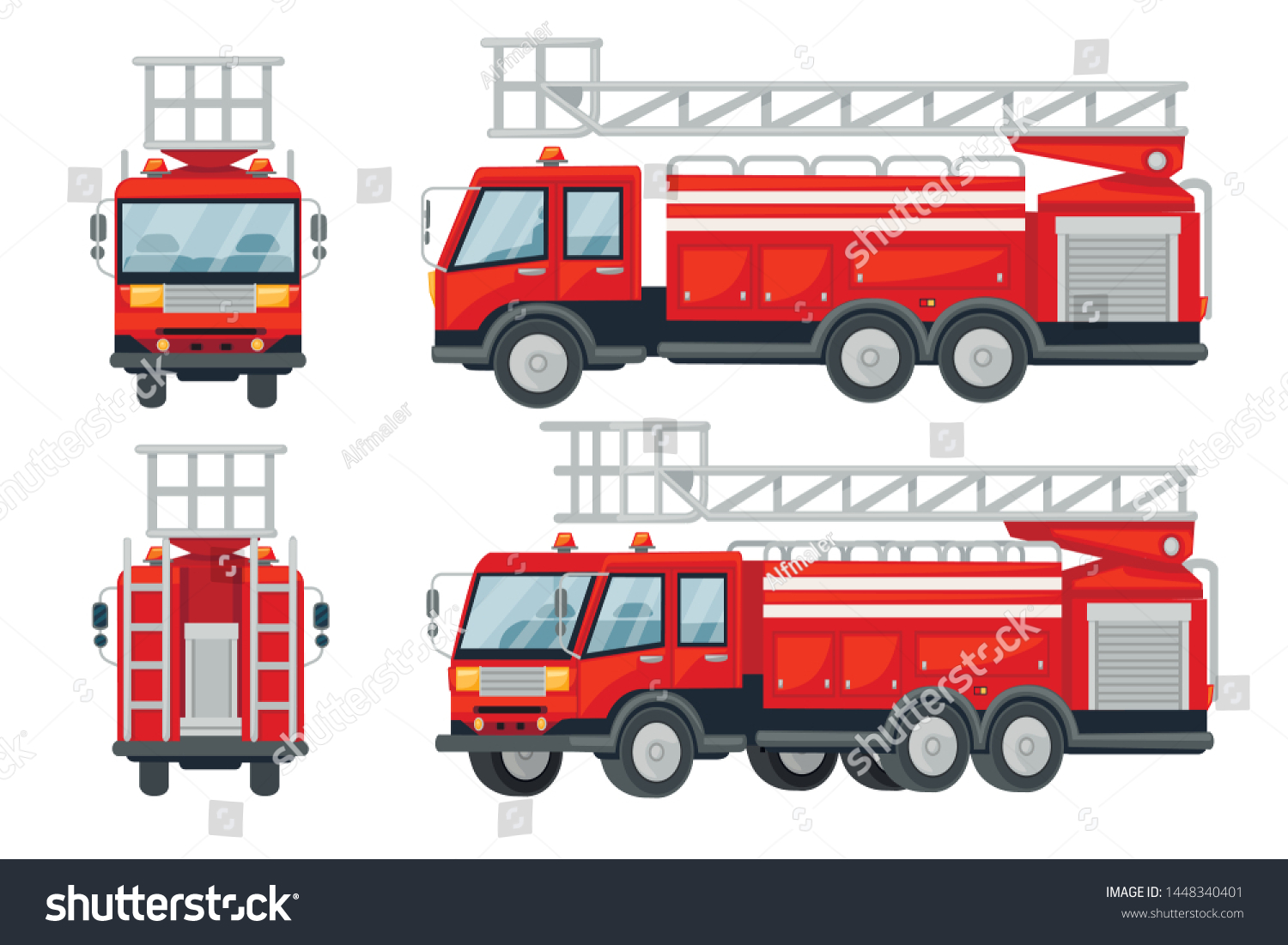 Cartoon Design Fire Truck Cars Set Stock Vector (Royalty Free) 1448340401