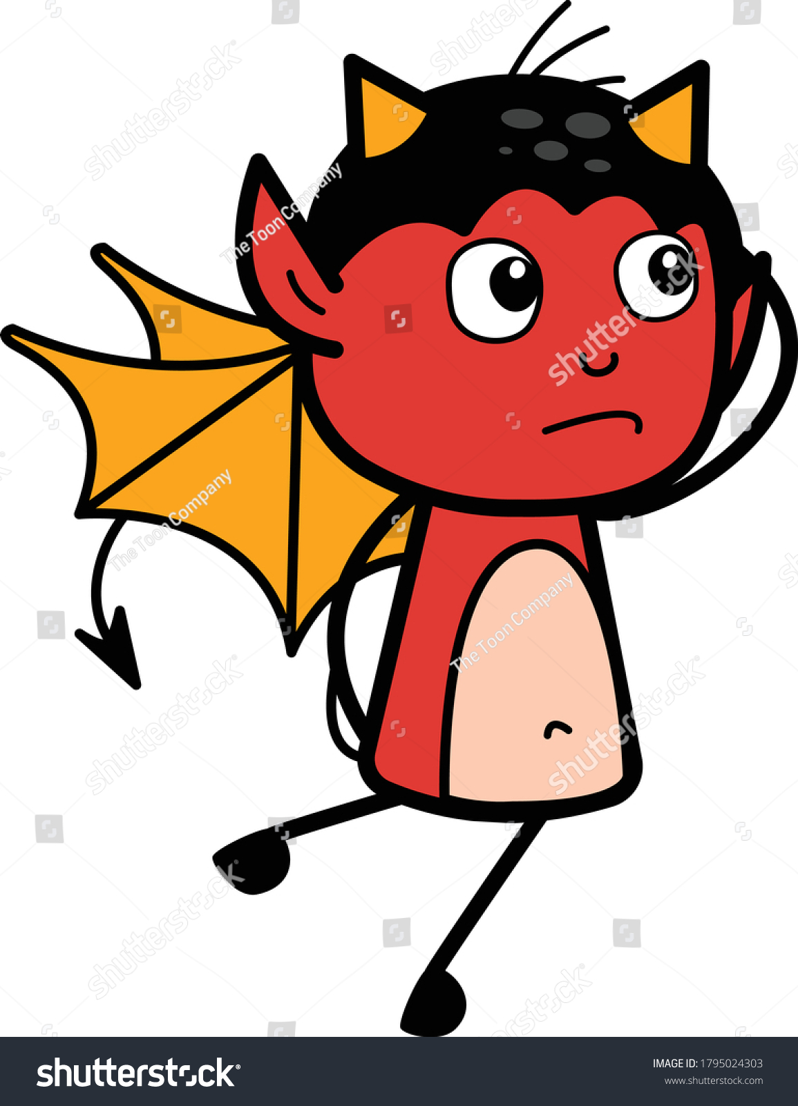 Cartoon Devil Thinking Confusion Character Design Stock Vector (Royalty ...