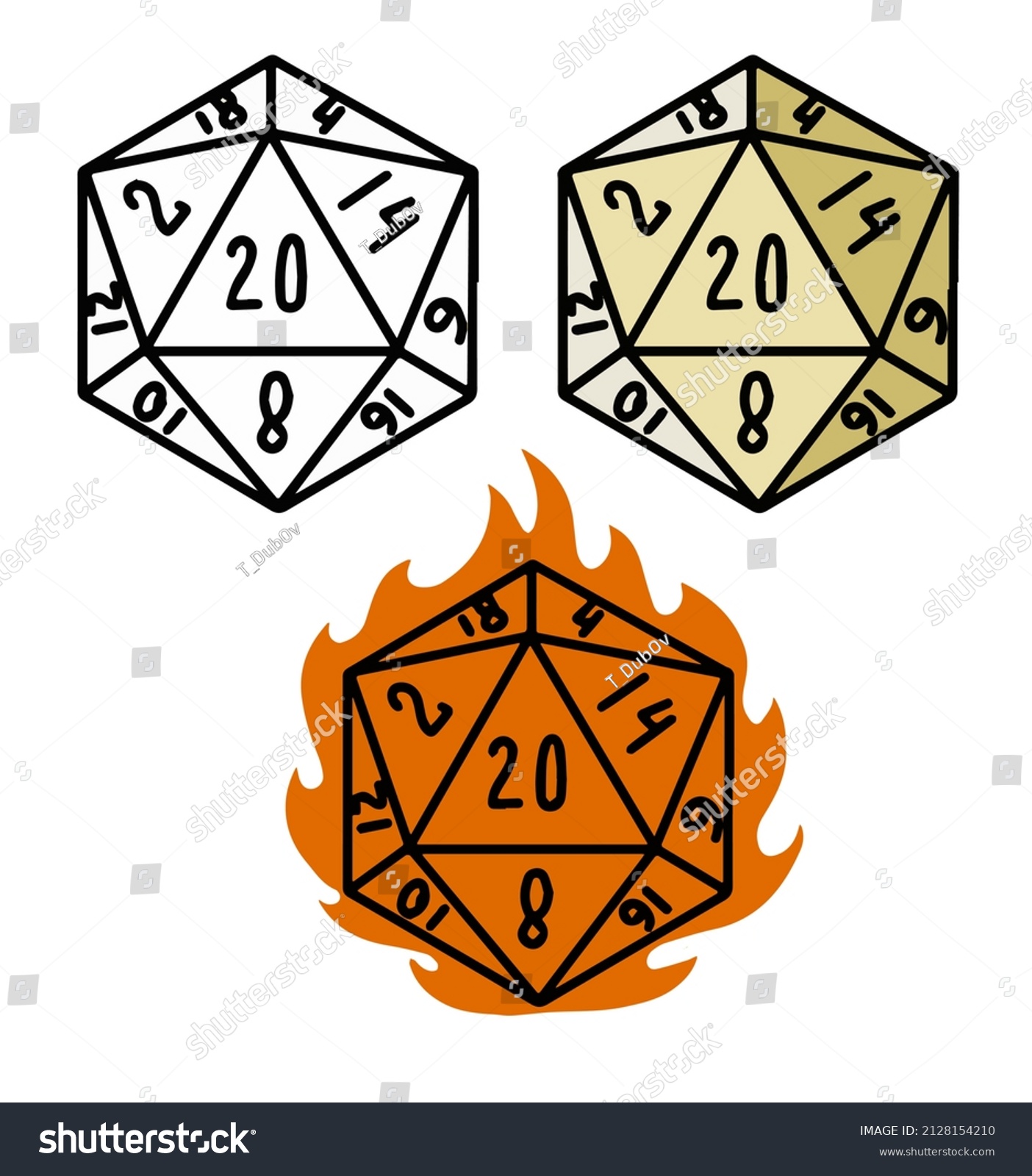 SVG of Cartoon dice for fantasy dnd and rpg Board game. Flaming d20 svg