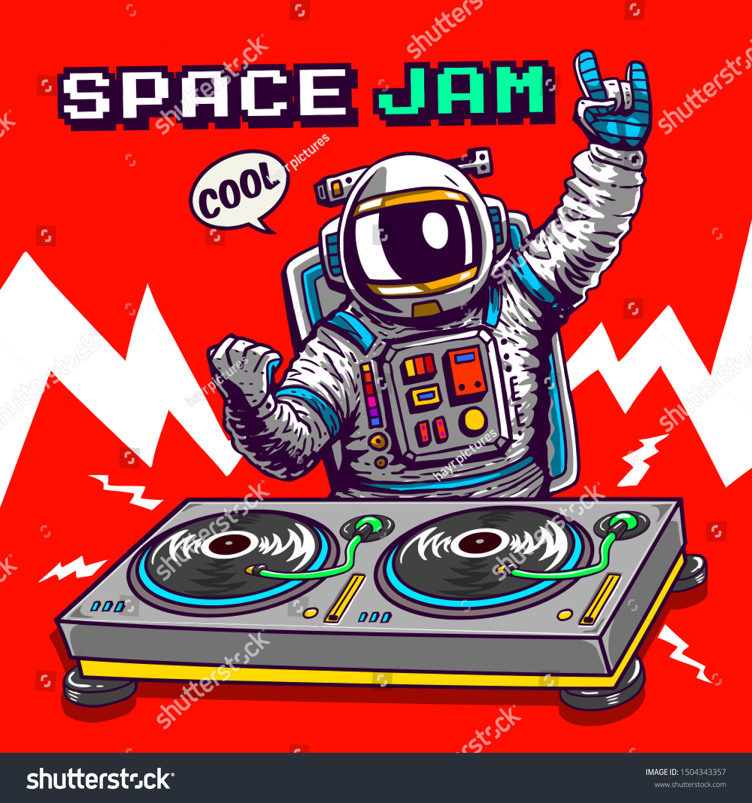 Cartoon Dj Astronaut Illustration Tee Shirt Stock Vector Royalty Free 1504343357