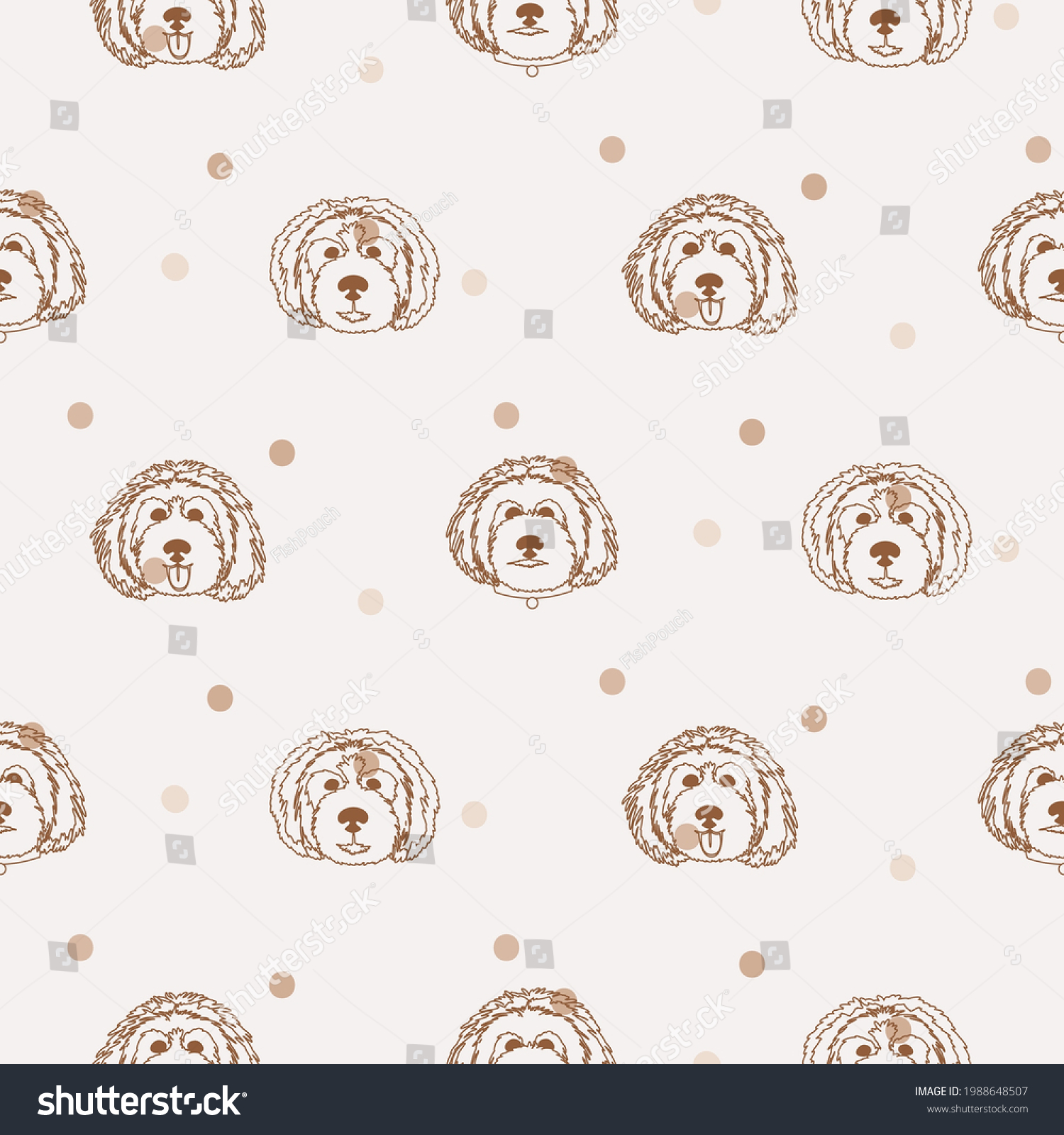 SVG of Cartoon dog heads outline dotted seamless pattern silhouettes svg