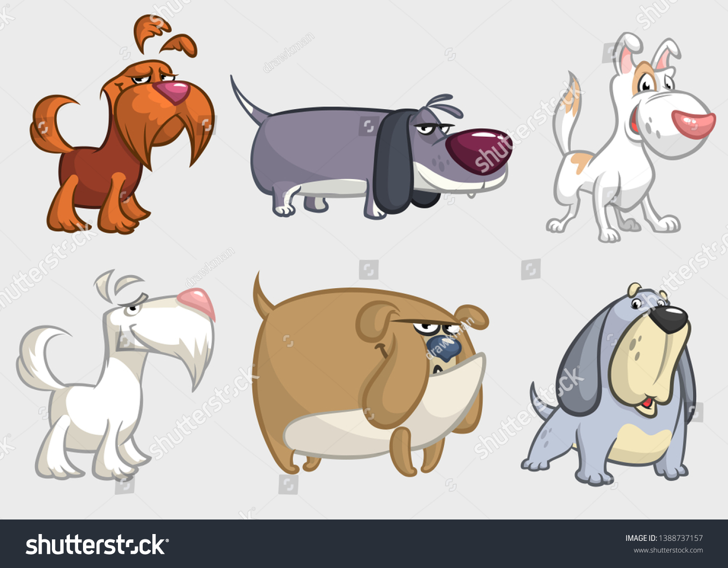 SVG of Cartoon dogs set. Retriever, dachshund, terrier,pitbull, spaniel, bulldog, basset hound, afghan hound svg