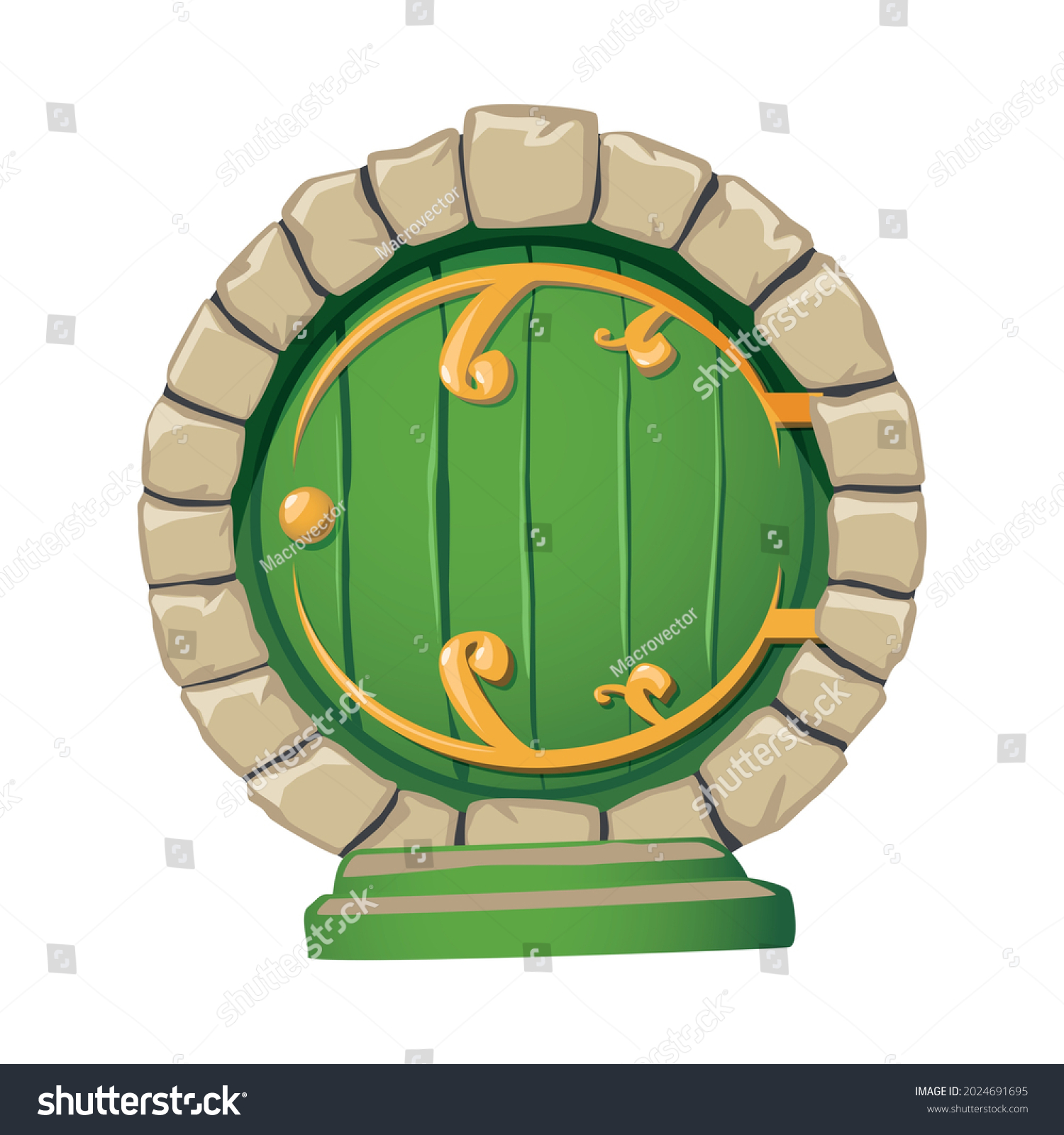 SVG of Cartoon doors composition with isolated image of round door of fantasy hobbits house vector illustration svg