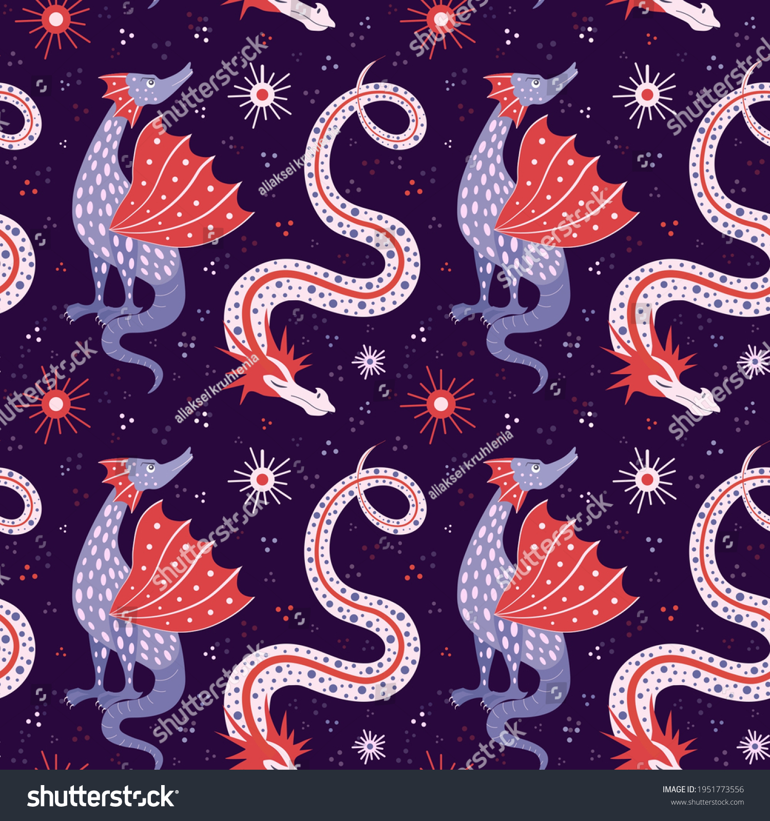 SVG of Cartoon dragons pattern with supernatural reptilian creatures from folk mythology. Legendary cryptid animals in seamless background for wallpapers, prints, textiles and fabric design. svg