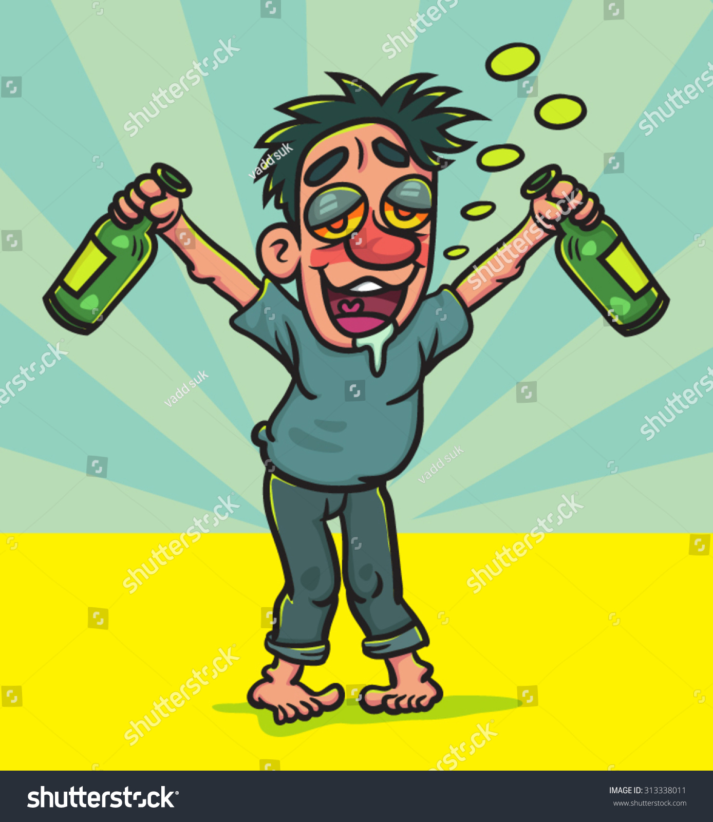 Cartoon Drunk Man Holding Bottle, Illustration - 313338011 : Shutterstock