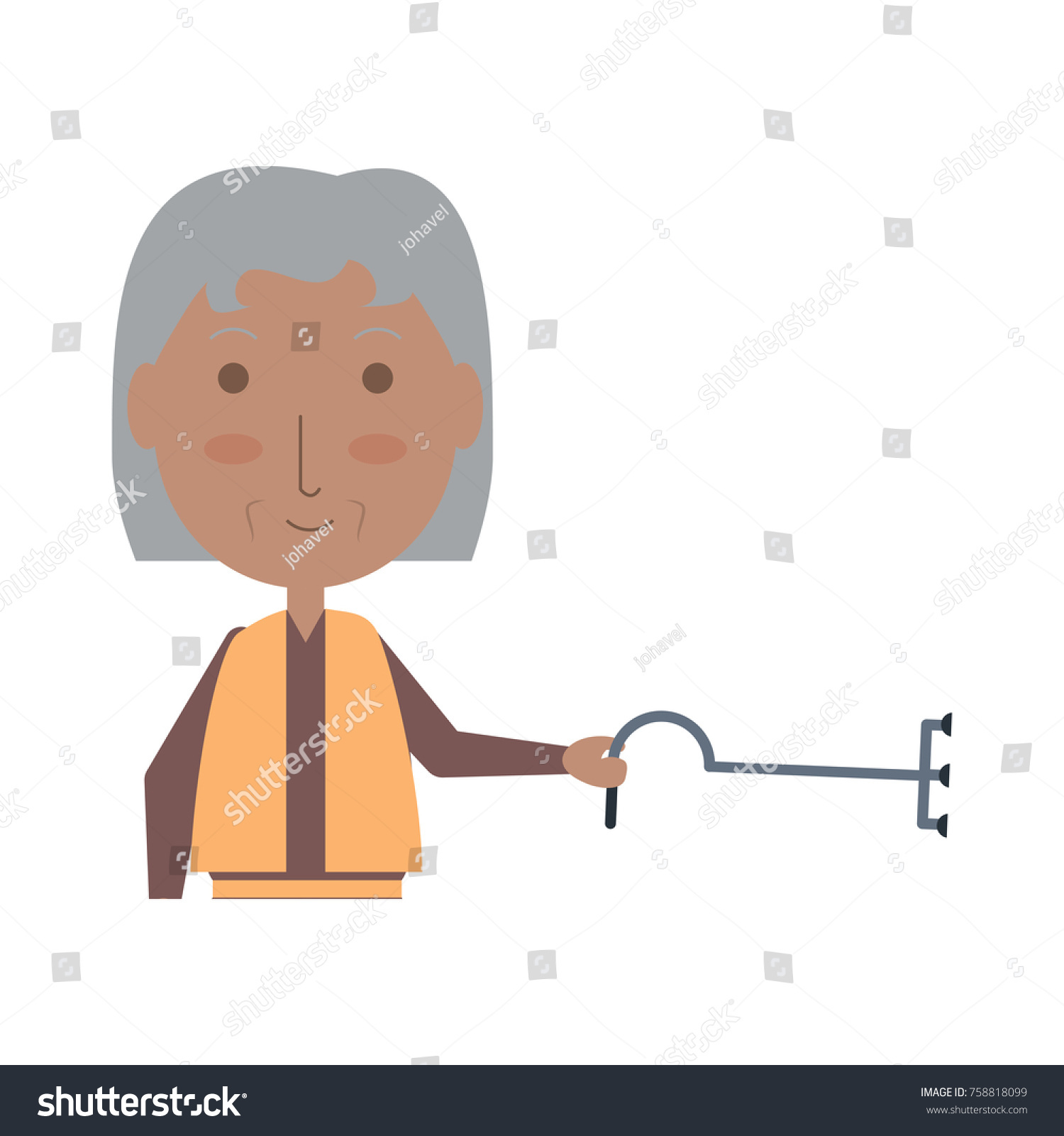 Cartoon Elderly Woman Walking Stick Icon เวกเตอร์สต็อก ปลอดค่า