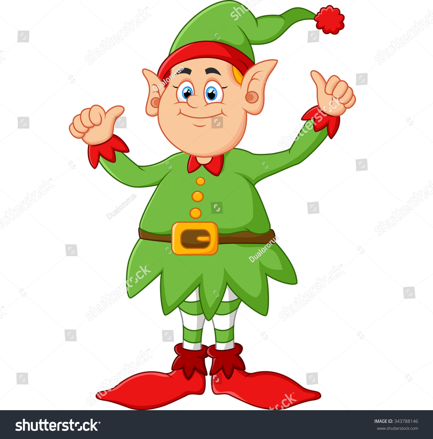 Cartoon Elf Giving Two Thumbs Up Stock Vector Illustration 343788146 ...
