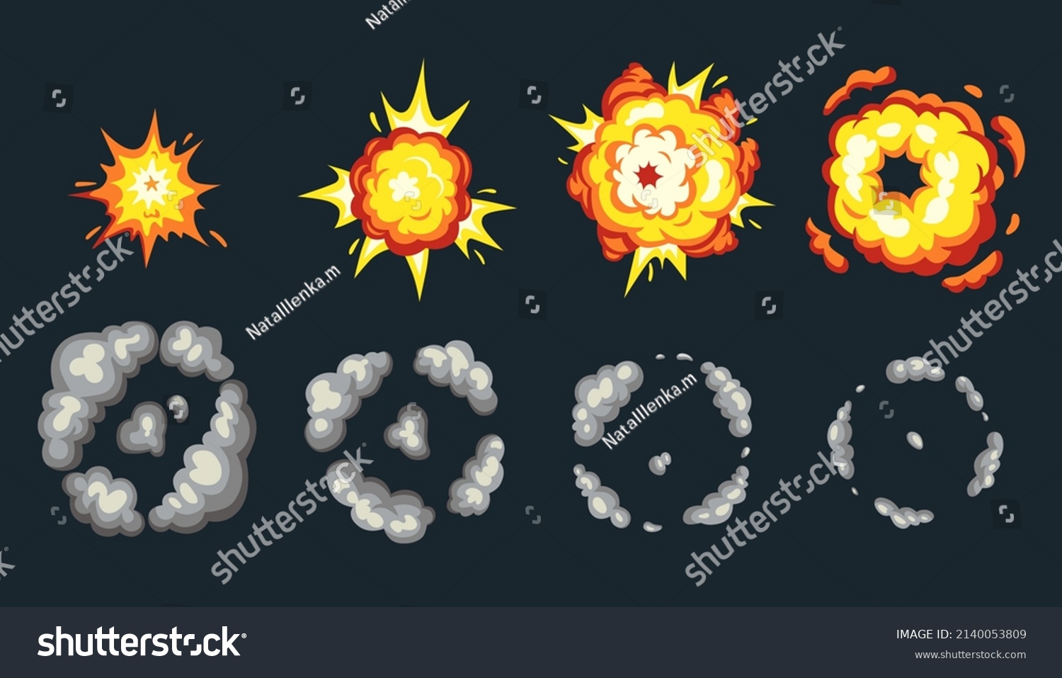 Cartoon Explosion Animation Kit Bomb Explosion Stock Vector (Royalty ...