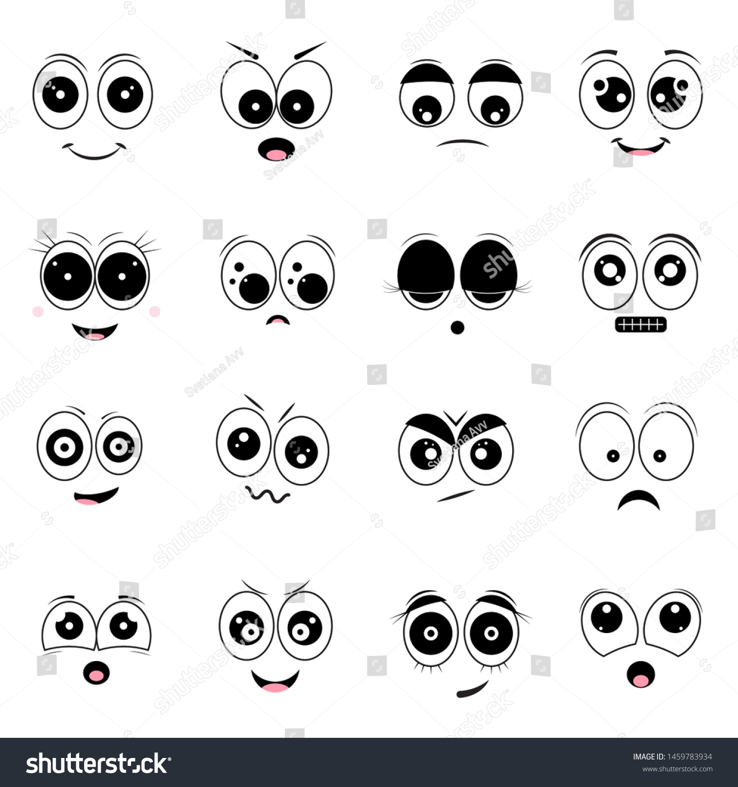 Cartoon Eyes Mouths Set Emotions On Stock Vector (Royalty Free) 1459783934