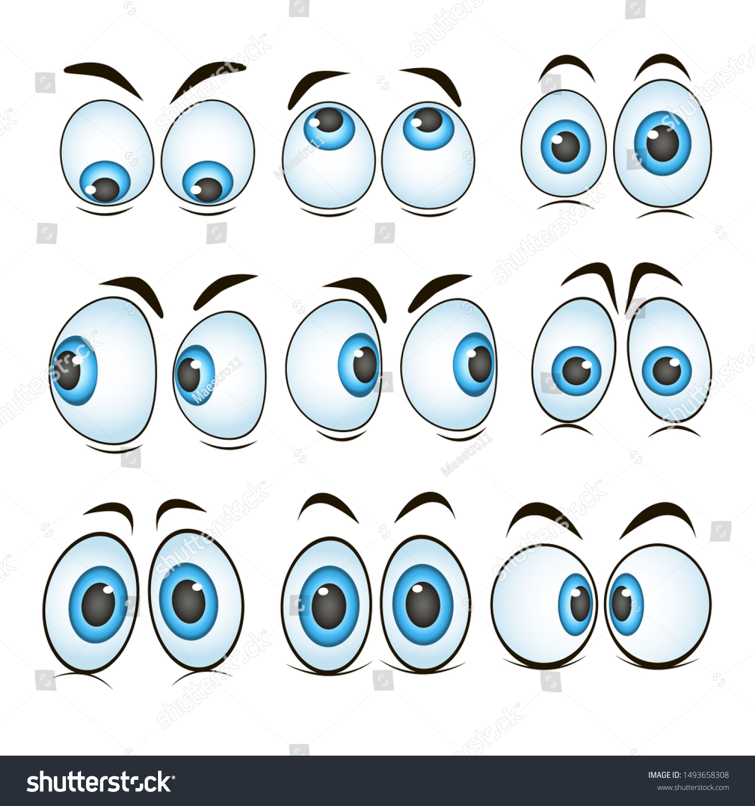 Cartoon Eyes Happy Angry Eyes Looking Stock Vector (Royalty Free ...