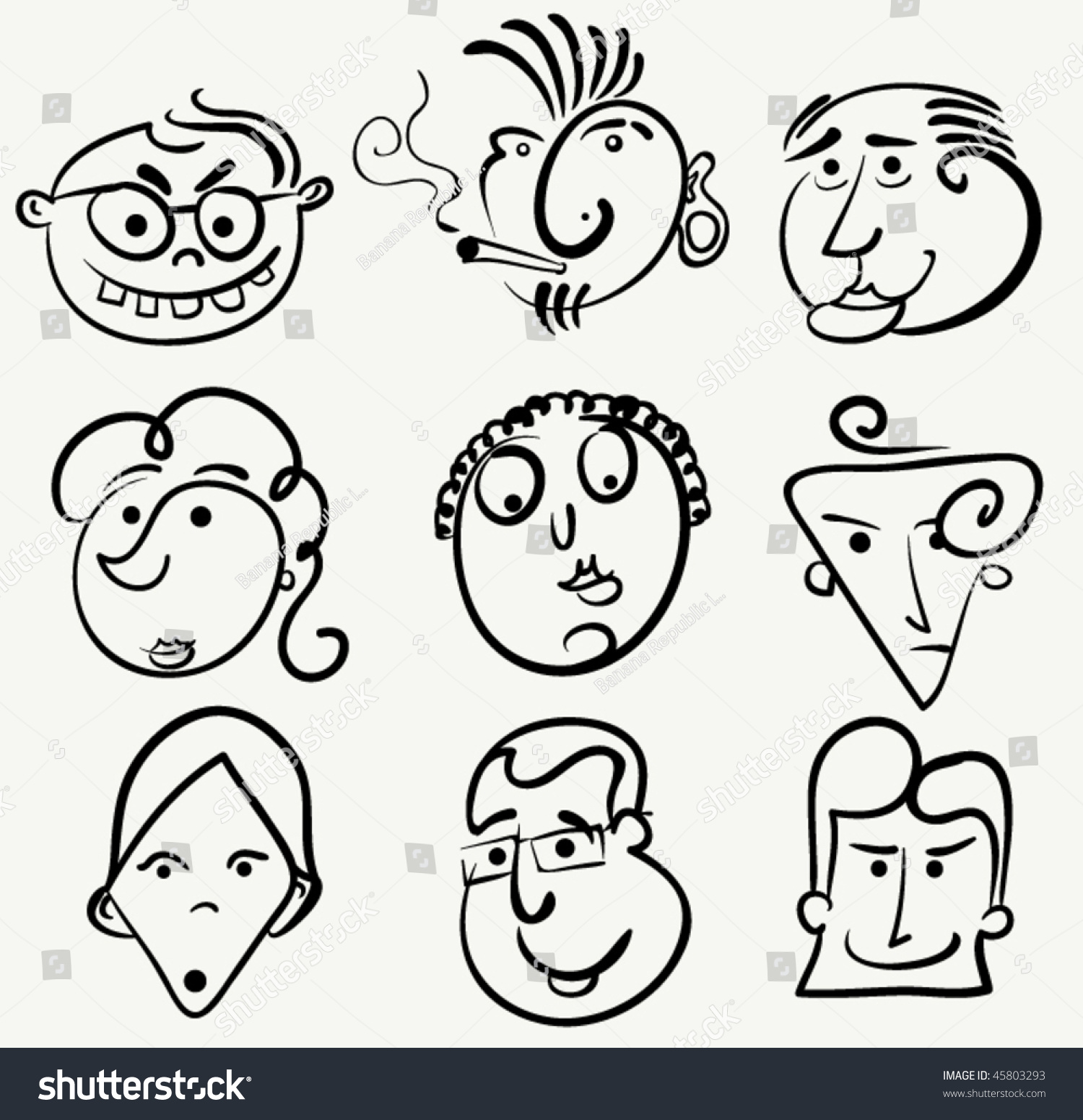 Cartoon Face Vector Set Doodle People Stock Vector Royalty Free