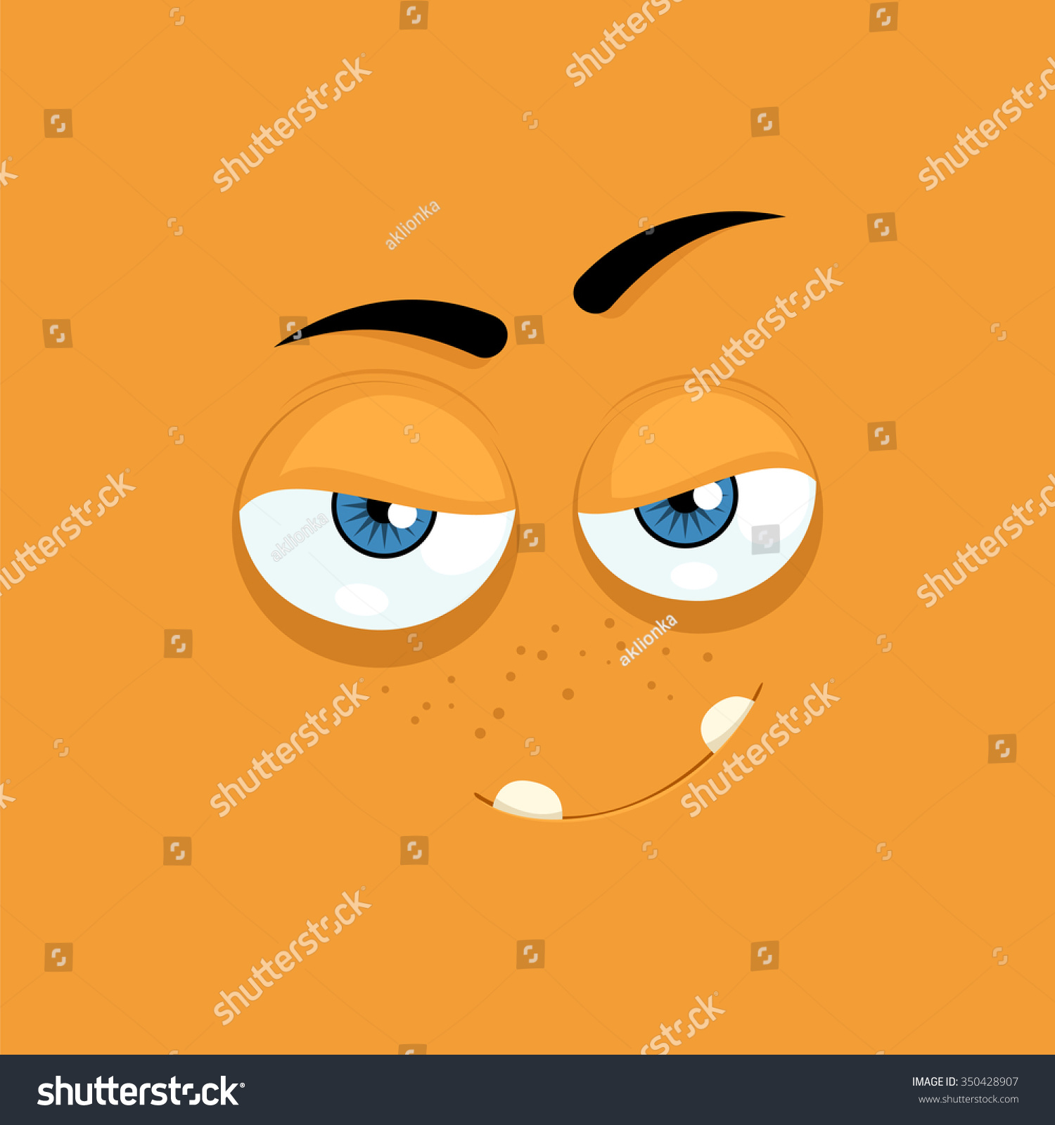 Cartoon Face With A Smug Expression On A Yellow Background. Stock ...