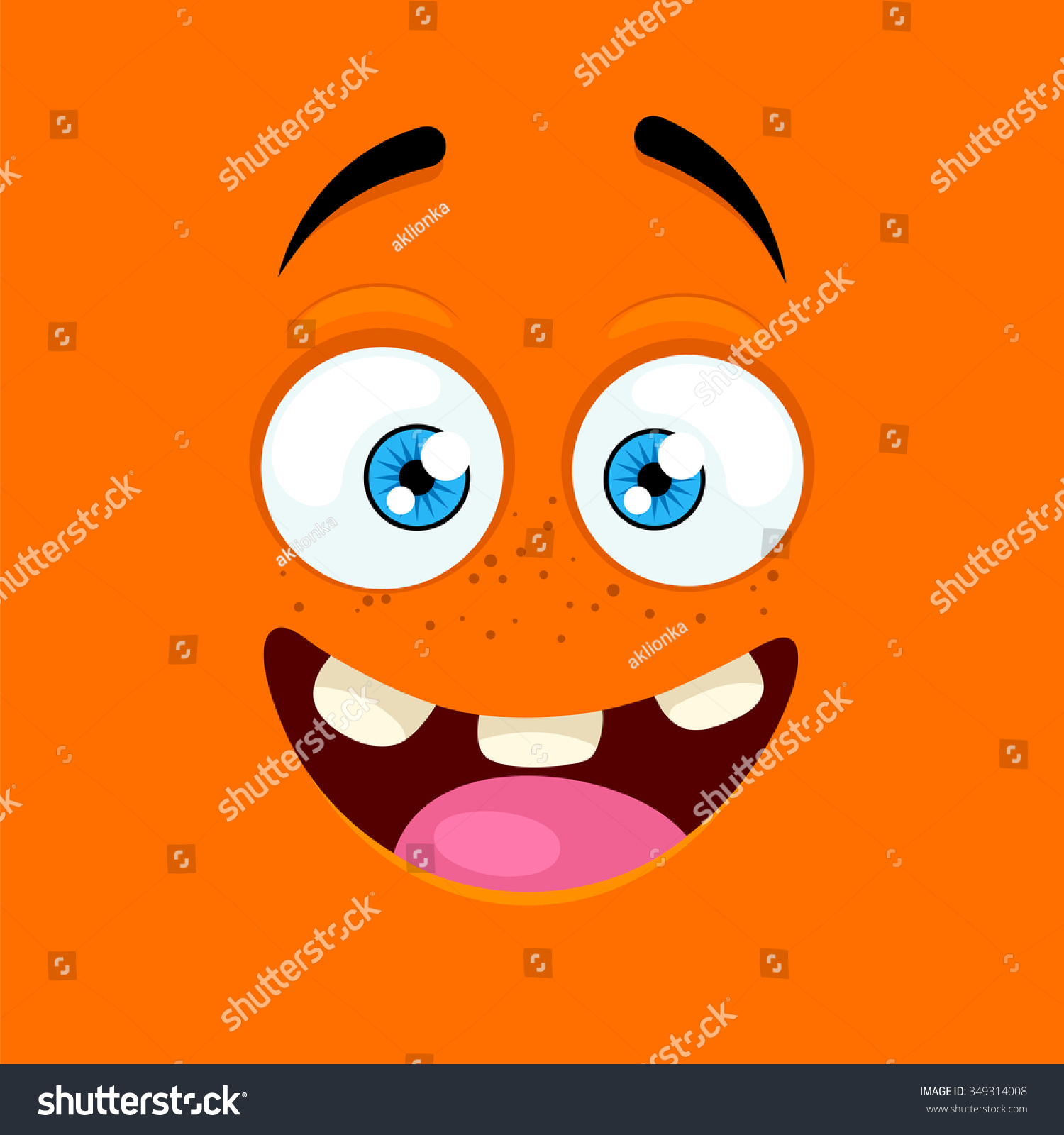 Cartoon Face Enthusiastic Expression On Orange Stock Vector 349314008 ...