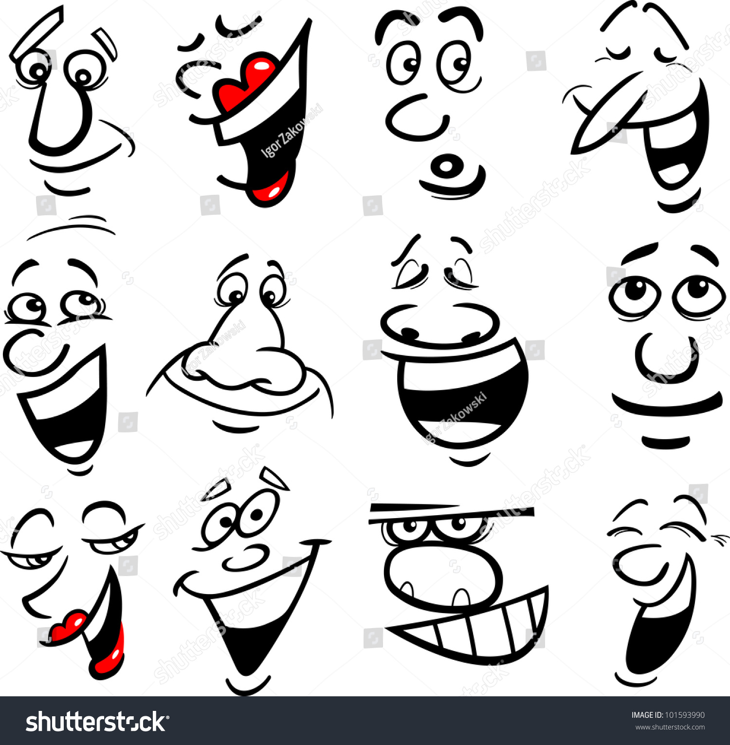 Cartoon Faces Emotions Humor Comics Design Stock Vector 101593990 ...