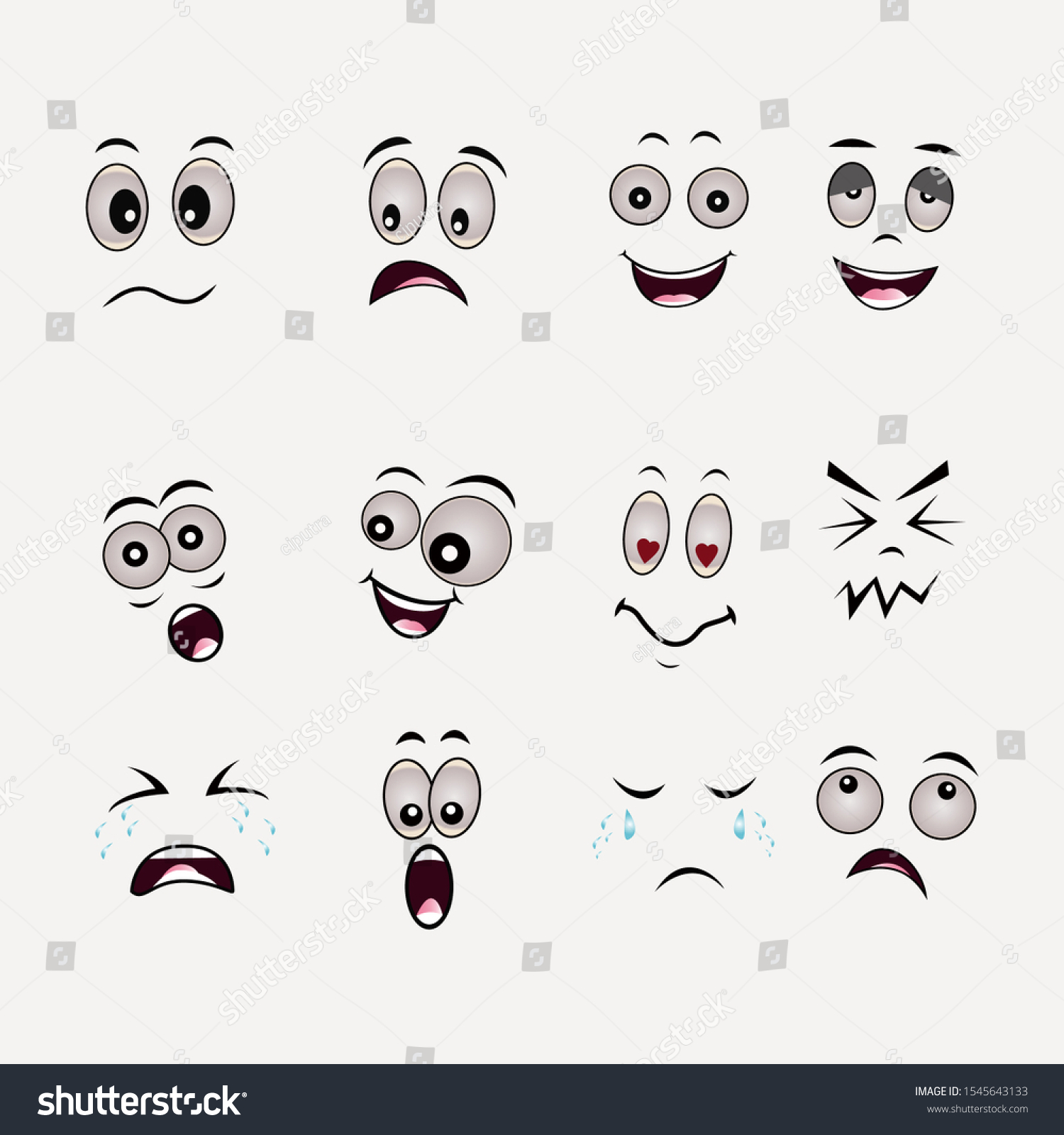 Cartoon Faces Expressions Set On White Stock Vector (Royalty Free ...