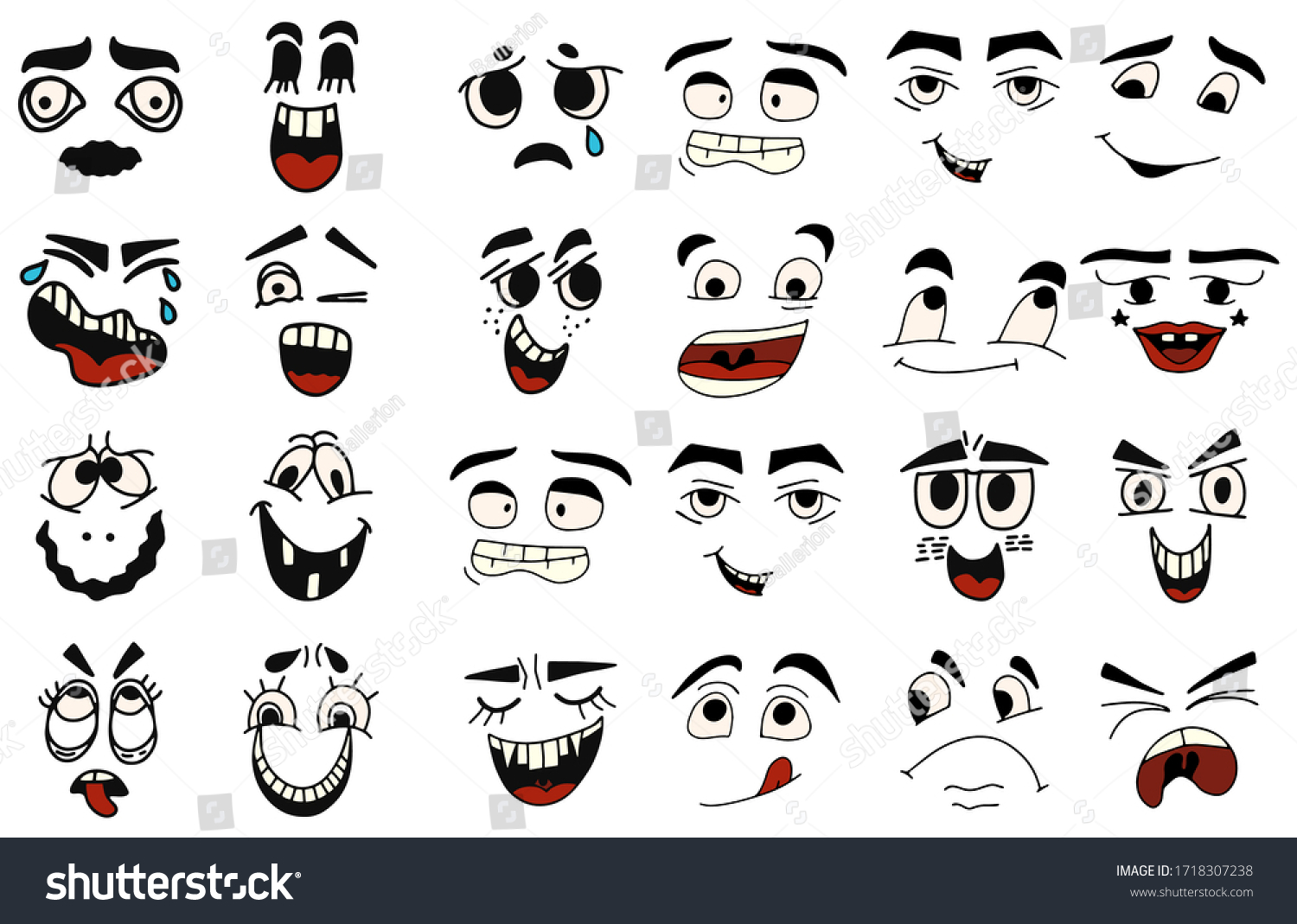 Cartoon Faces Kawaii Cute Faces Expressive Stock Vector (Royalty Free ...