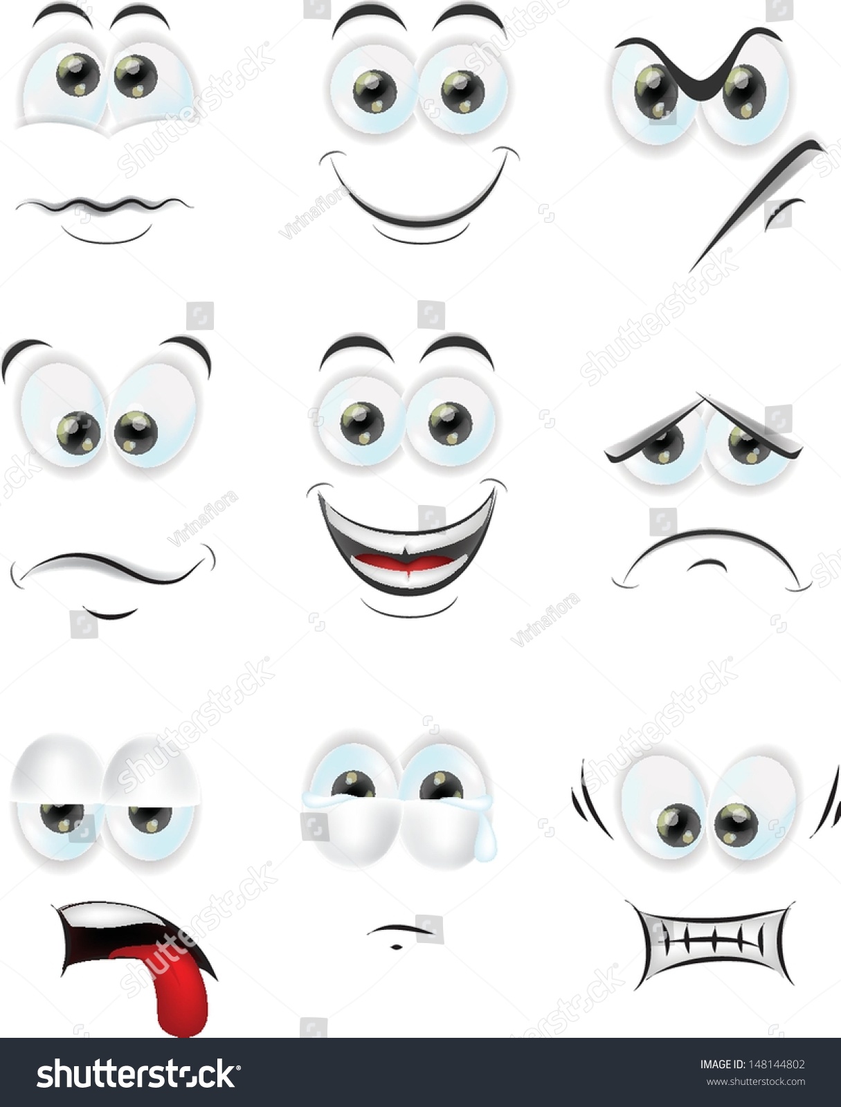 Cartoon Faces With Emotions Stock Vector Illustration 148144802 ...