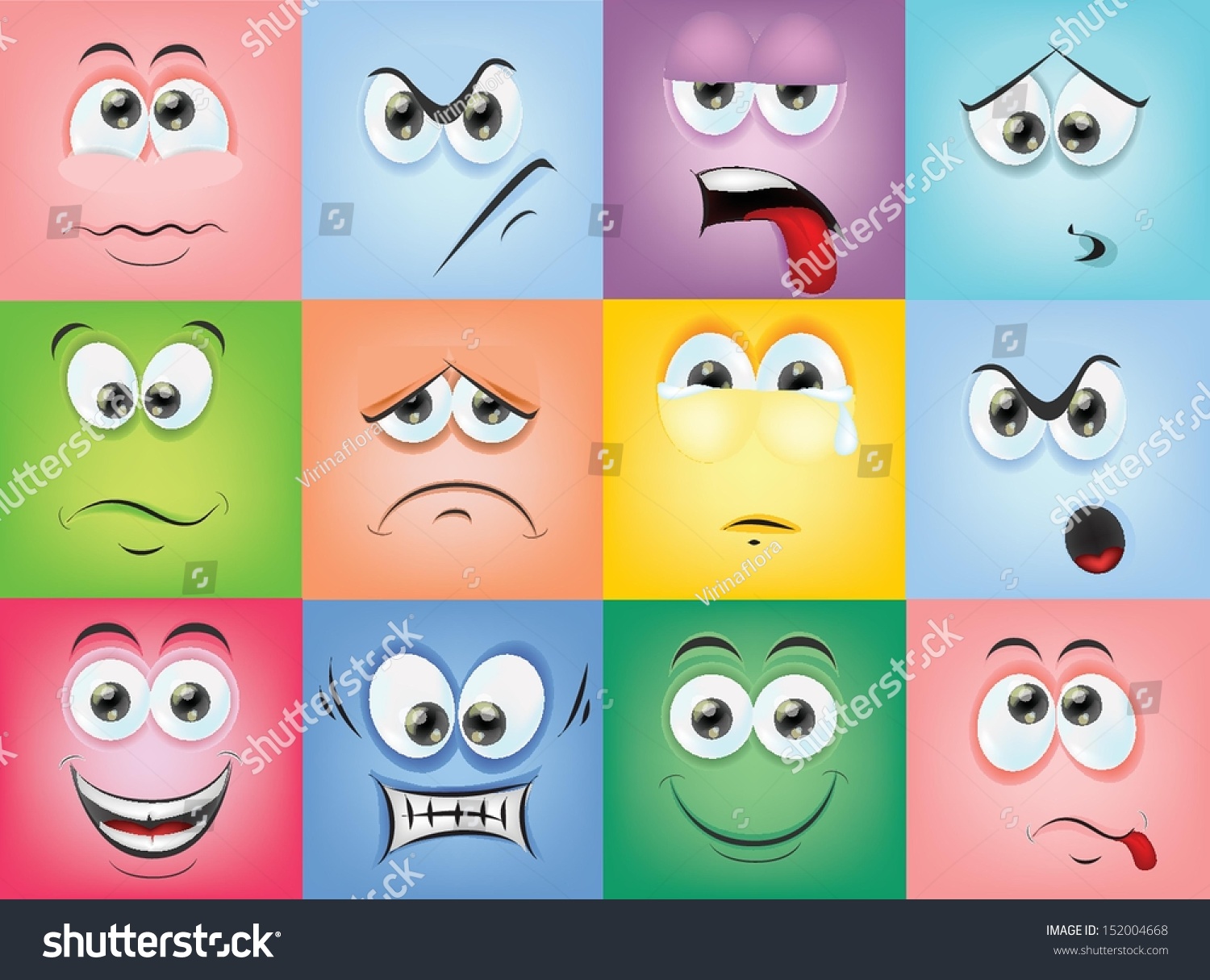 Cartoon Faces Emotions Stock Vector 152004668 - Shutterstock