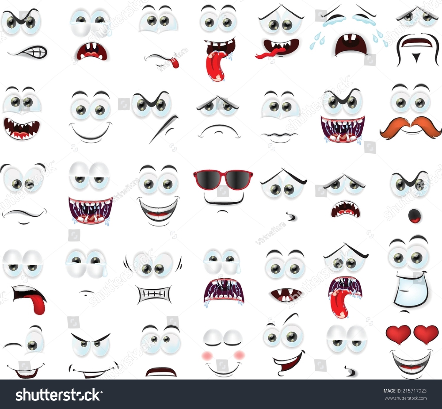 Cartoon Faces With Emotions Stock Vector Illustration 215717923 ...