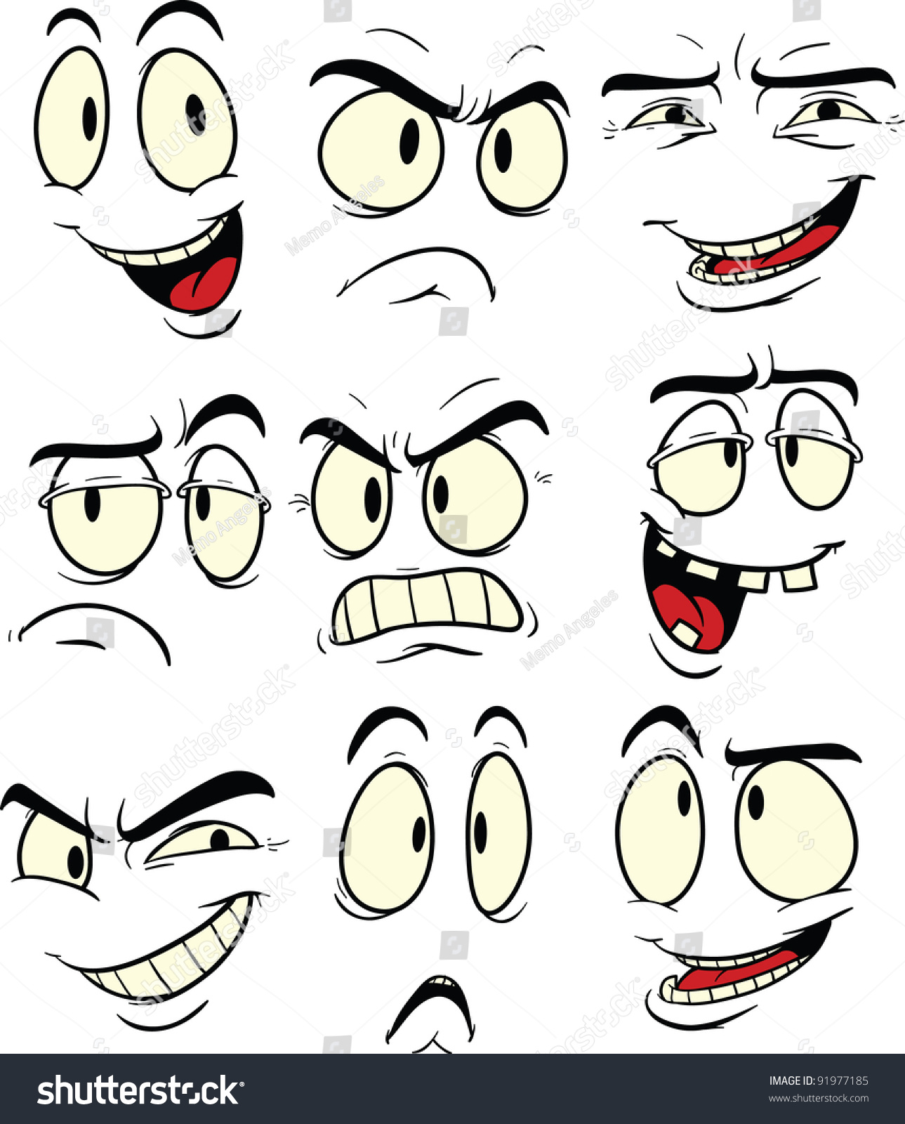 Cartoon Facial Expressions Vector Illustration Each Stock Vector ...