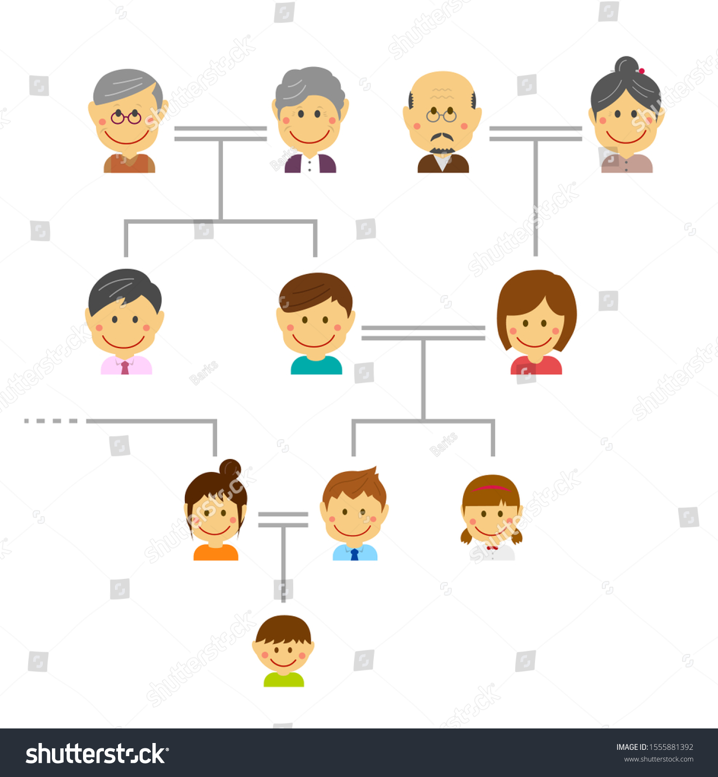 Cartoon Family Tree Vector Illustration Asian Stock Vector (Royalty ...